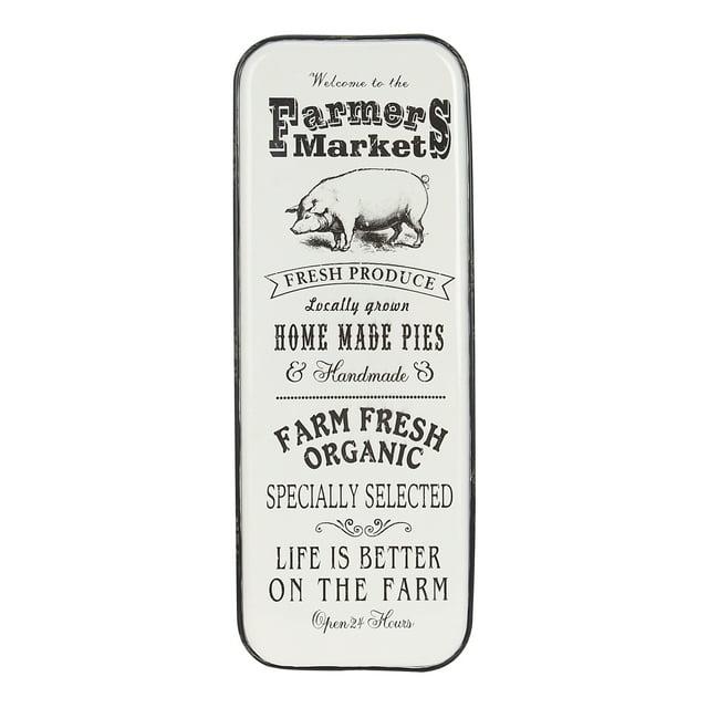 42" x 16" Vintage Country Iron Farmhouse Metal Sign Wall Decor Black - Olivia & May: Glazed White Rectangular Panel