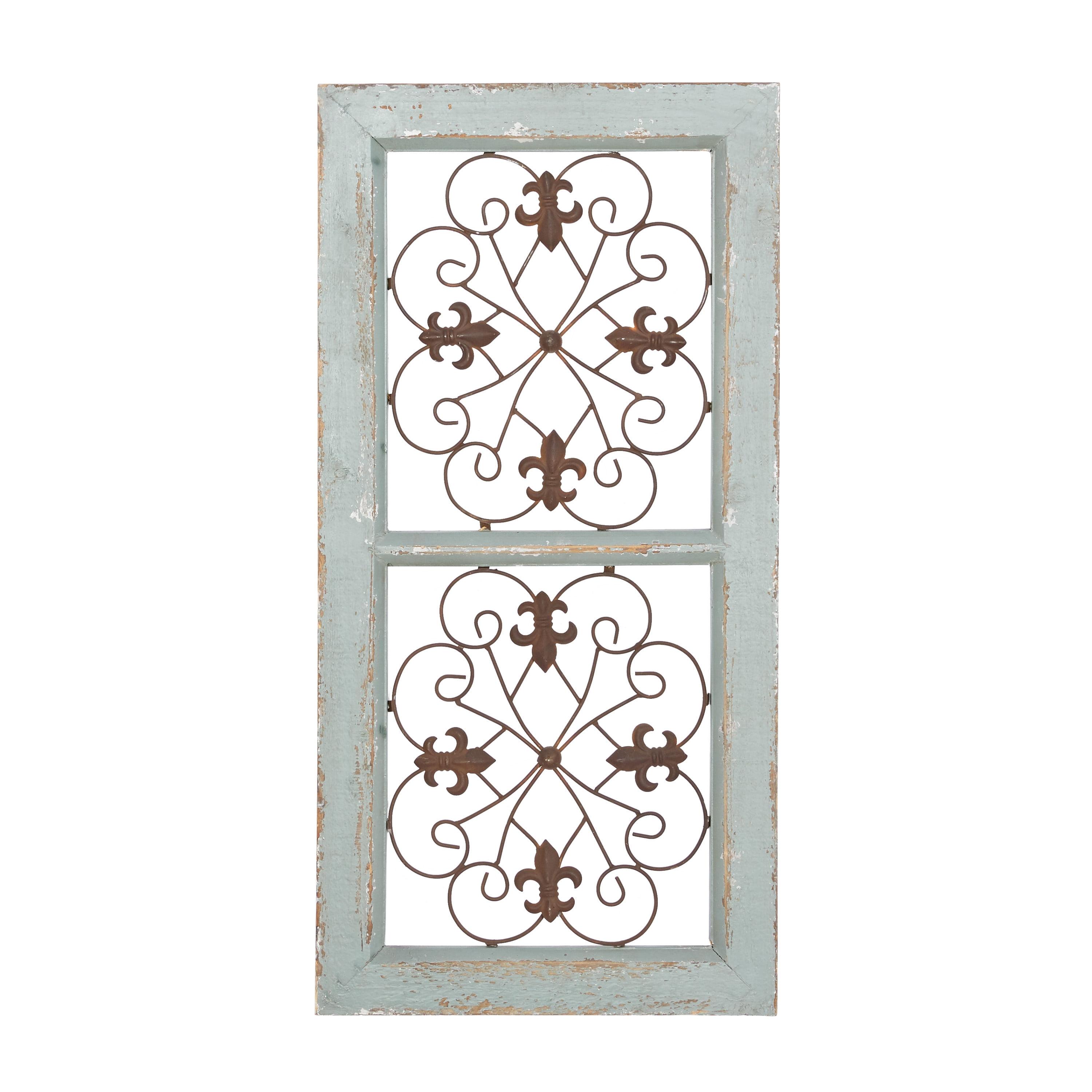 Rustic Green Floral Fleur De Lis Fir Wall Panel 16" x 31"