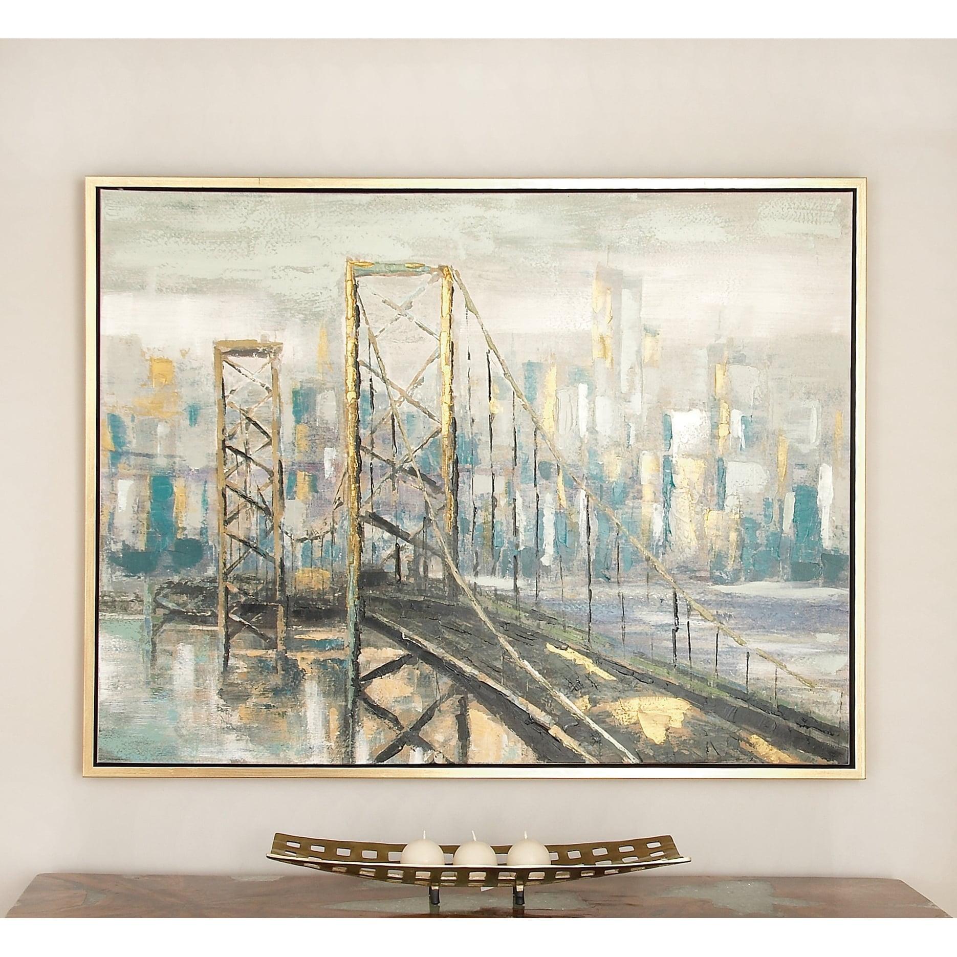 Light Brown and Blue Abstract Bridge Canvas Wall Art