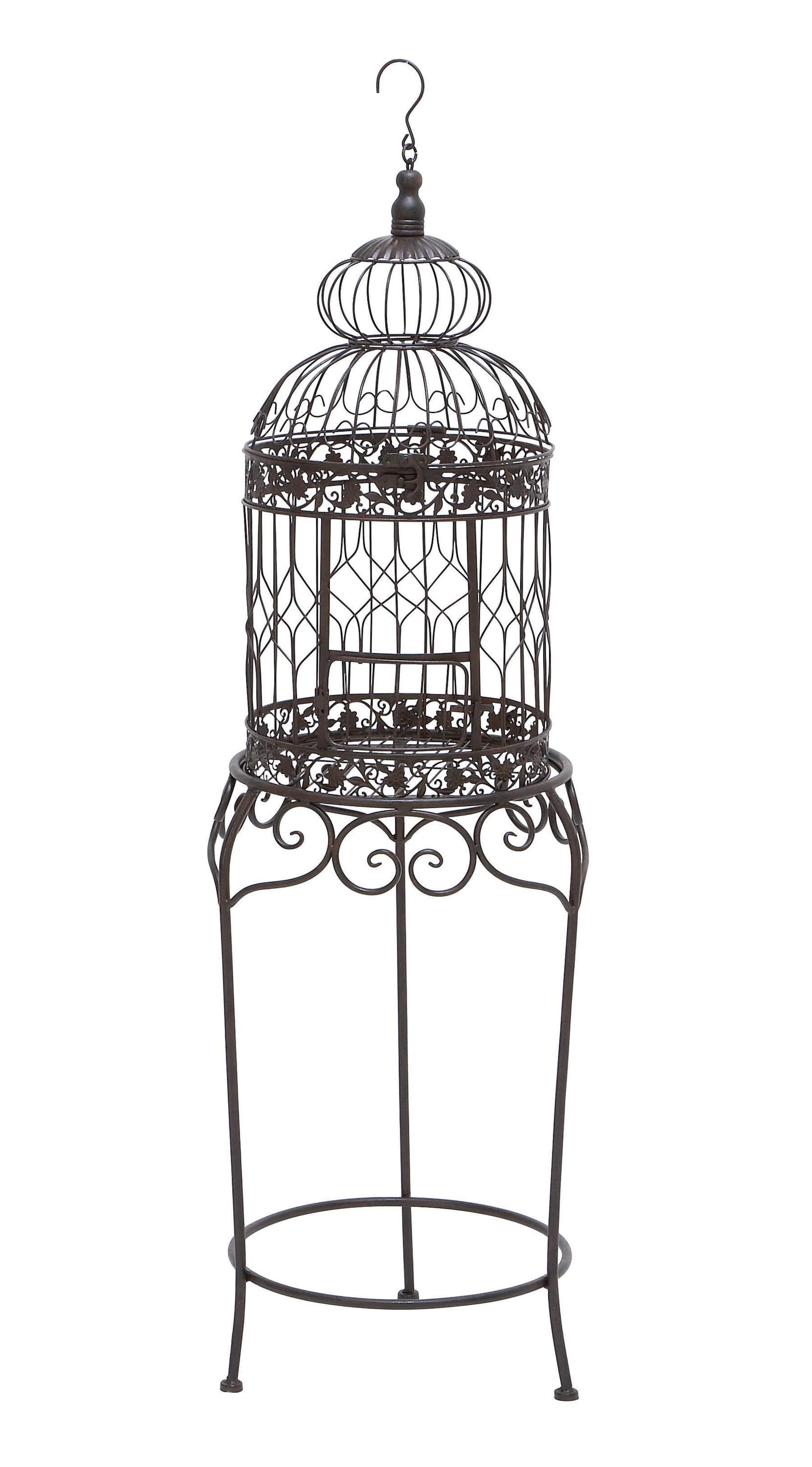 DecMode Indoor Outdoor On Removable Stand Black Metal Birdcage with Latch Lock Closure and Top Hook