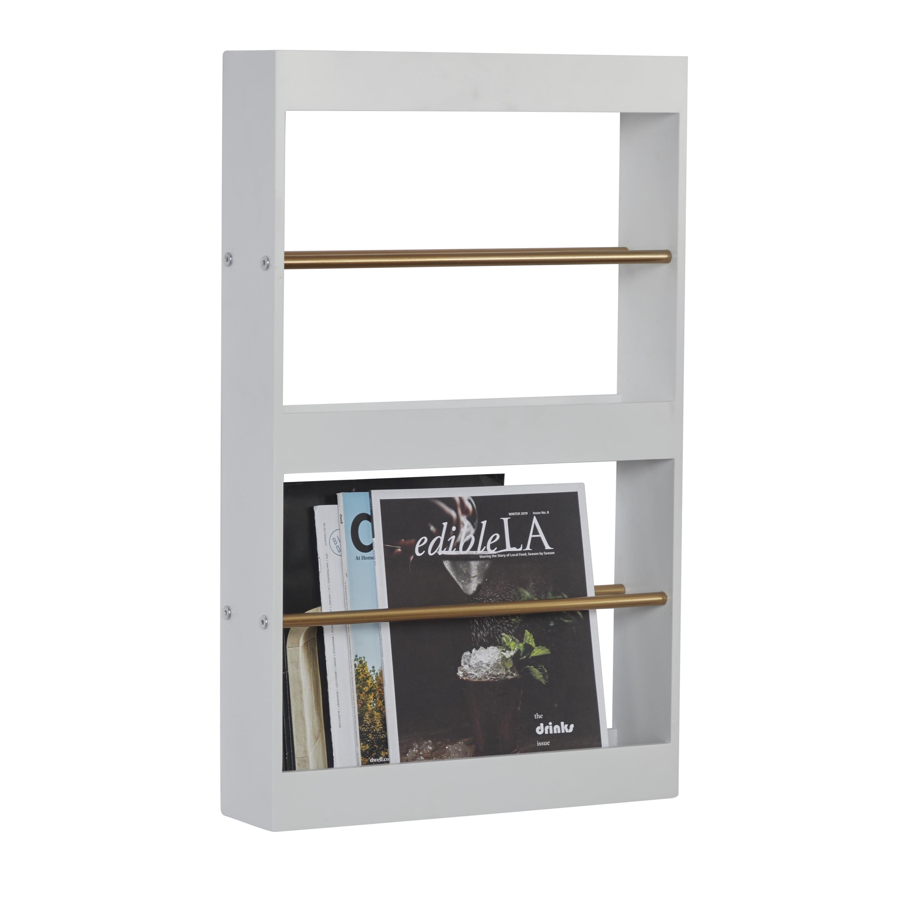 White and Gold Wall Mounted Magazine Rack