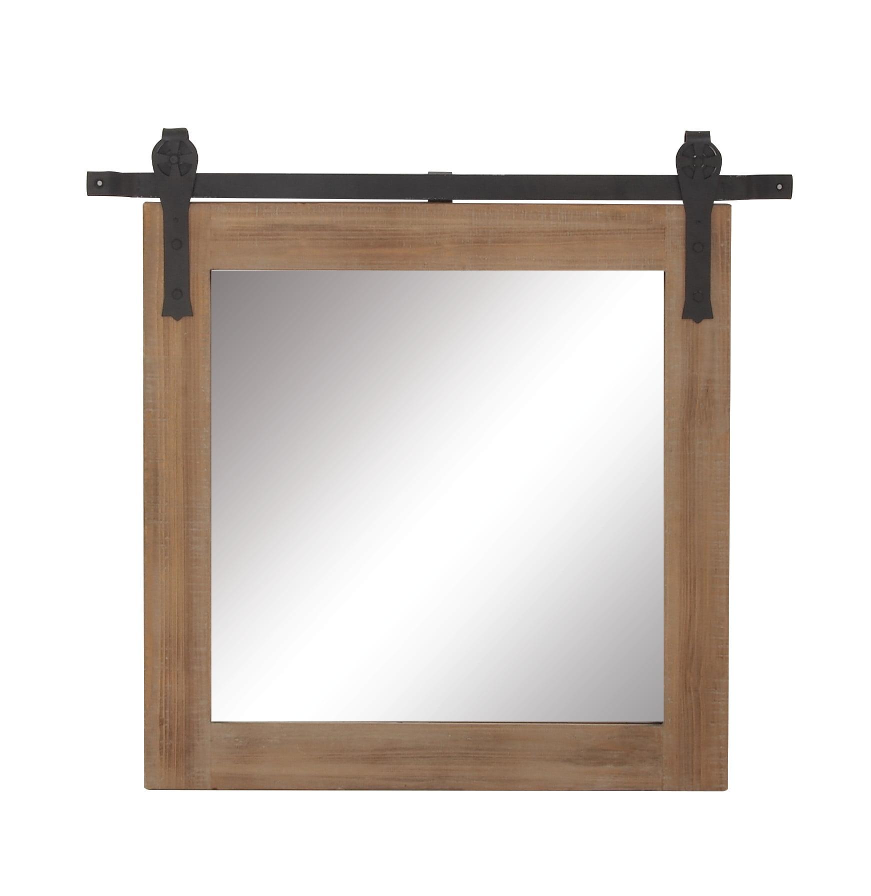 Rustic Industrial Pine Wood Square Wall Mirror, 31" x 31"