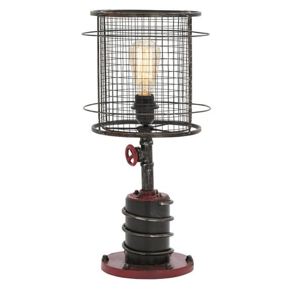 10" x 21" Industrial Accent Lamp with Iron Wire Cage Shade Red/Black - Olivia & May: Edison Bulb, No Assembly Required