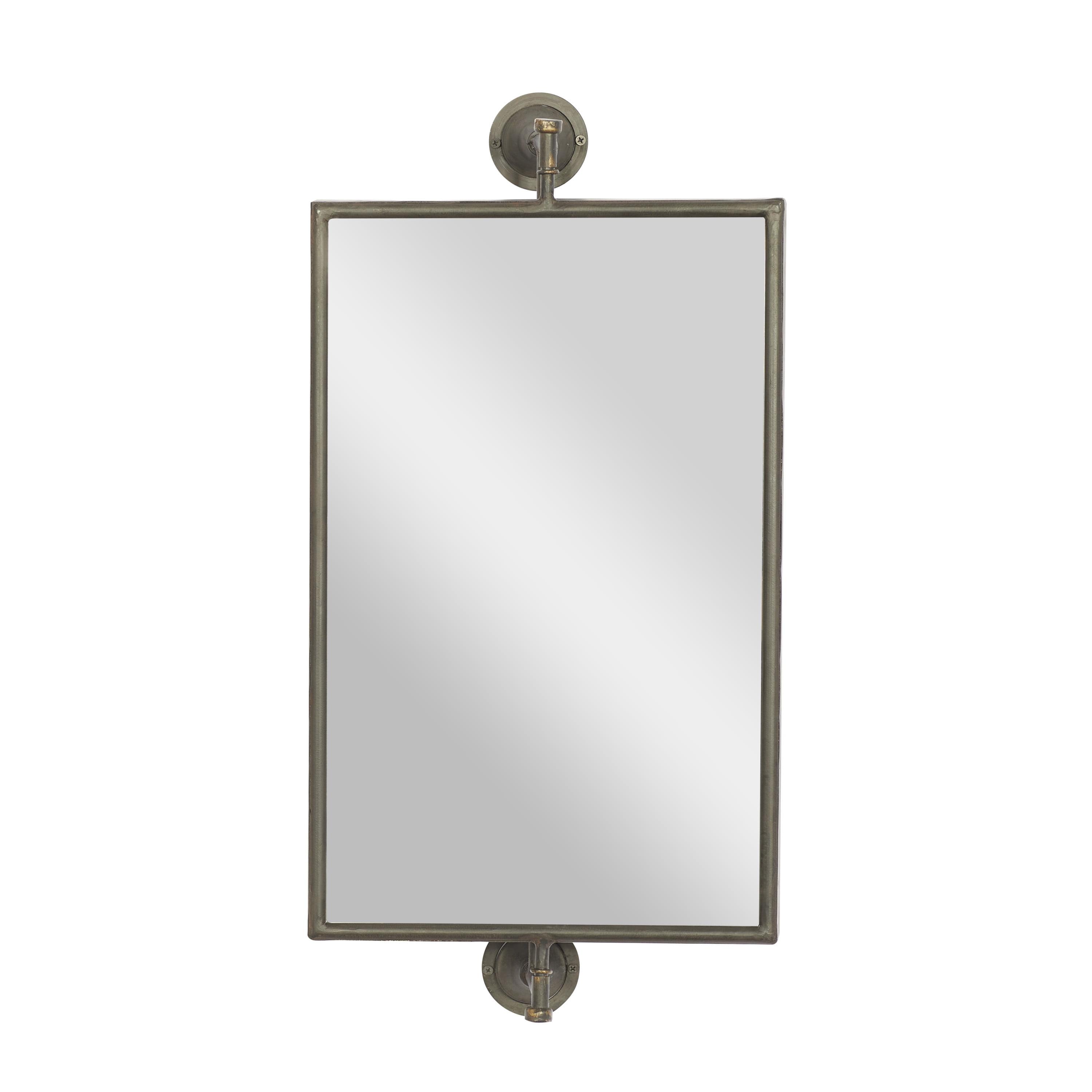 DecMode Industrial Rectangular Metal Wall Mirror with Pull Handle Design and Black Finish, 14"W x 28"H