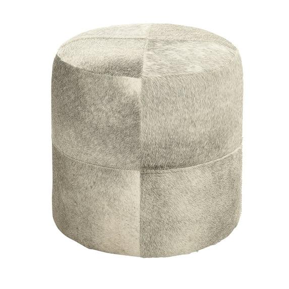 Wilson Smoke Gray and Brown Leather Hide Round Ottoman