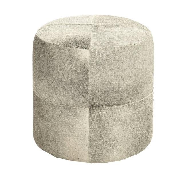 Wilson Smoke Gray and Brown Leather Hide Round Ottoman