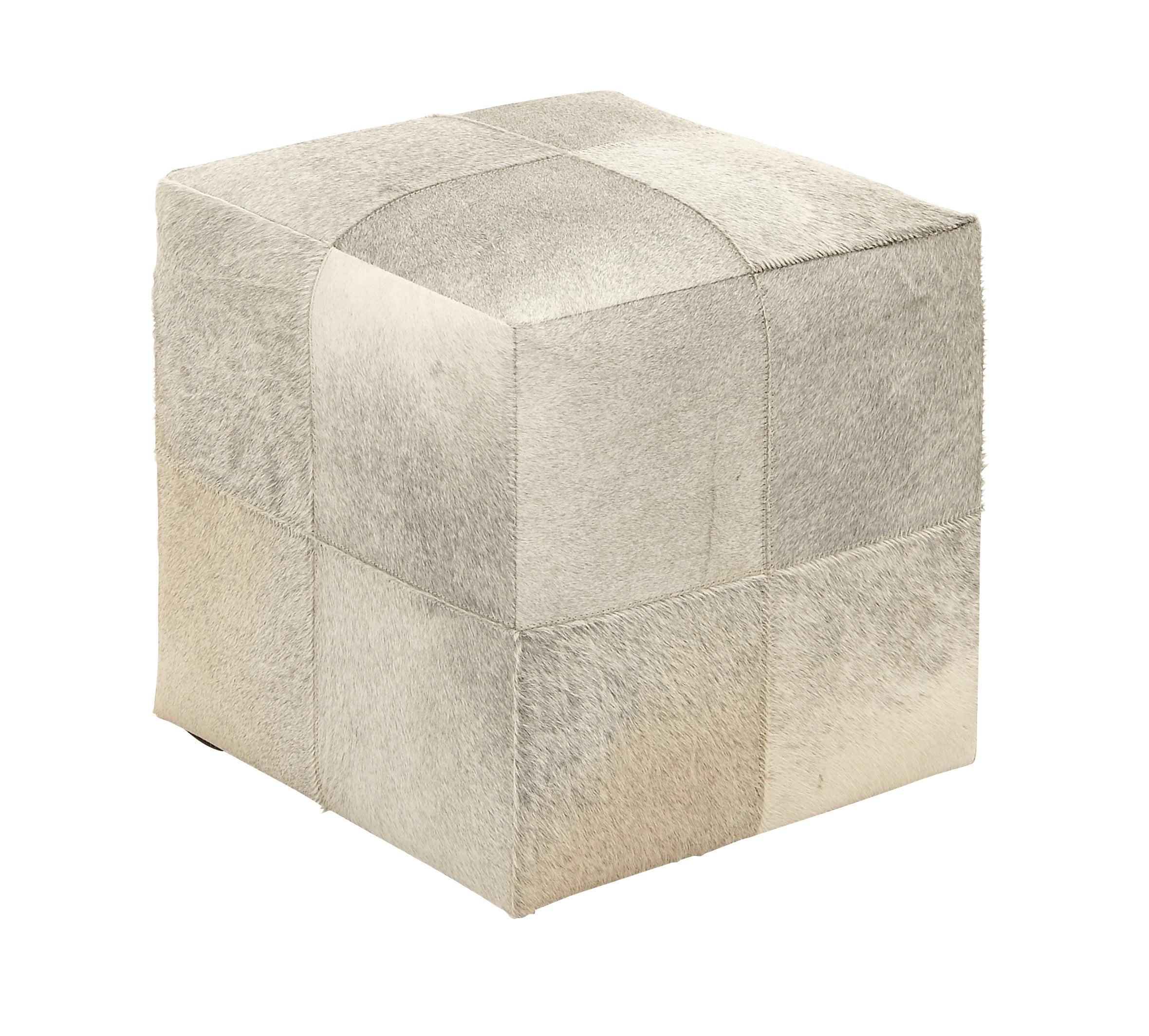 DecMode Leather Handmade Cowhide Stool with Patchwork Pattern, Gray