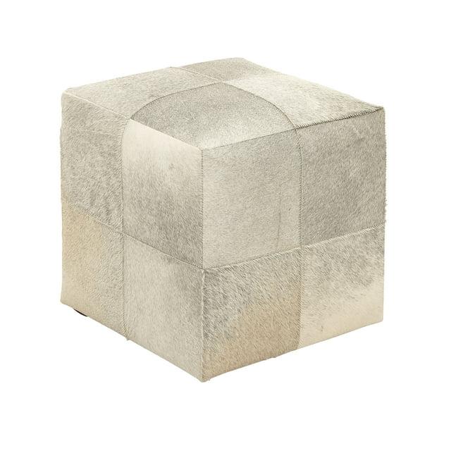 DecMode Leather Handmade Cowhide Stool with Patchwork Pattern, Gray