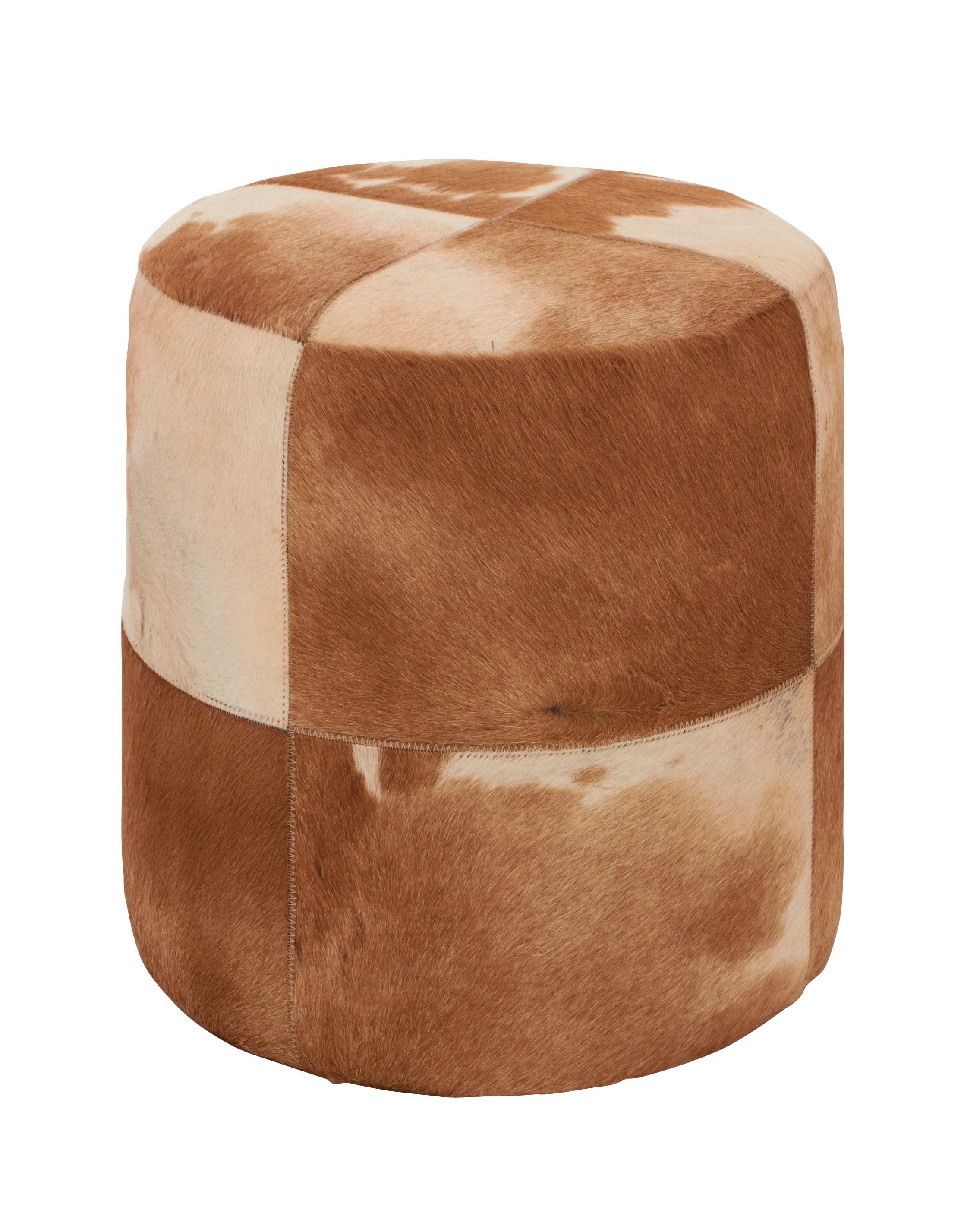 Wood and Leather Rustic Round Ottoman Brown - Olivia & May