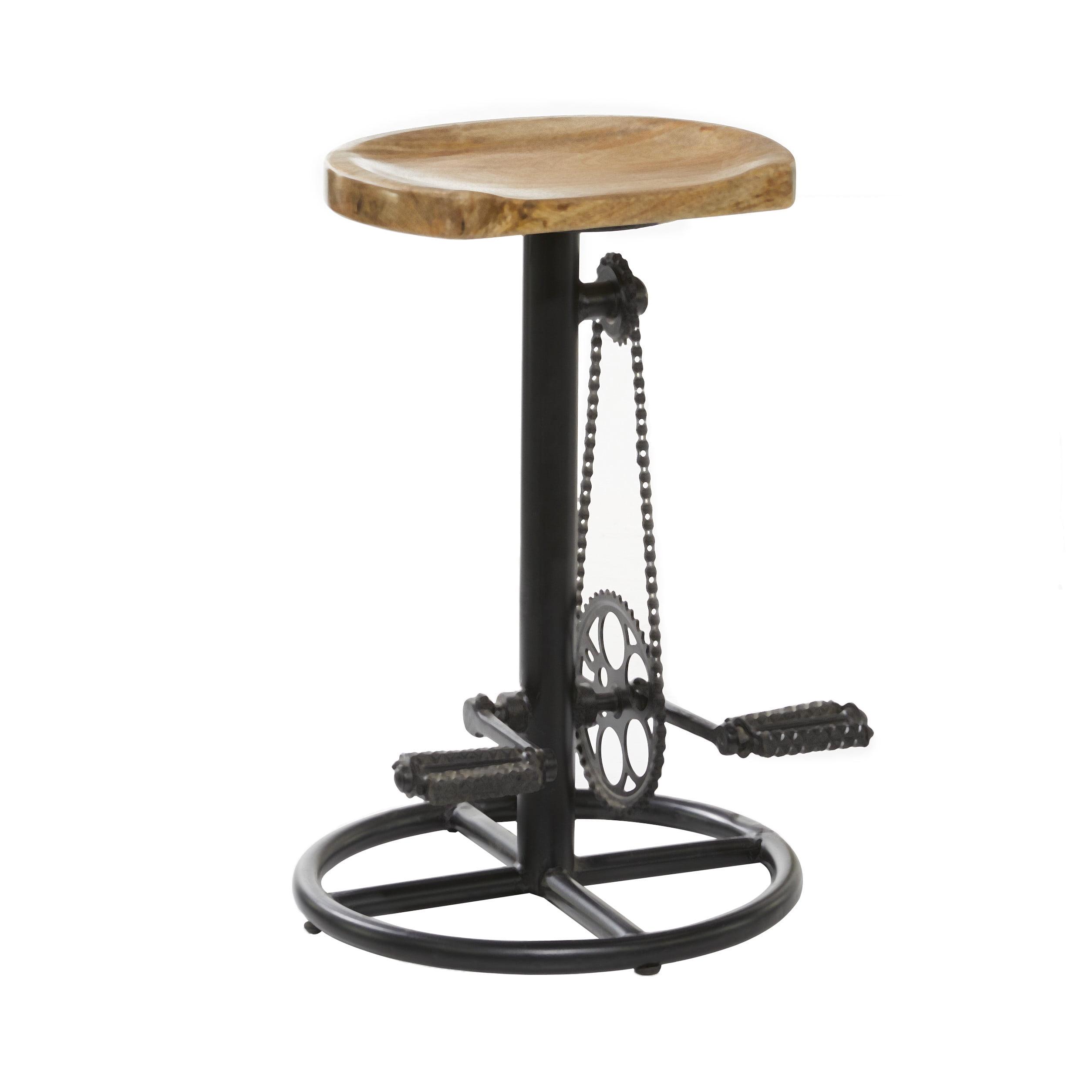 Rustic Pine and Iron Bicycle Pedal Counter Stool, Brown