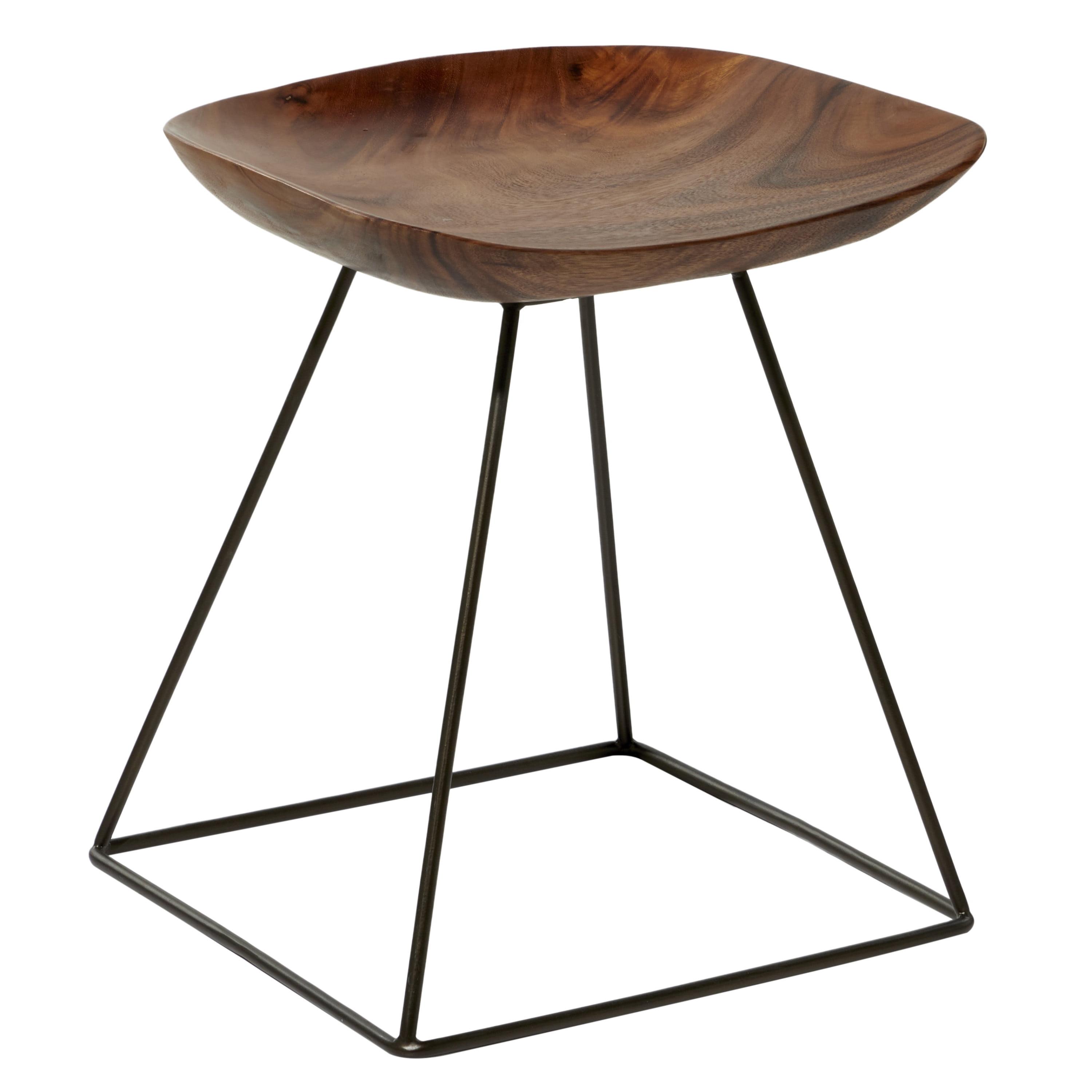 Rustic Brown Metal and Wood Backless Stool, 18"