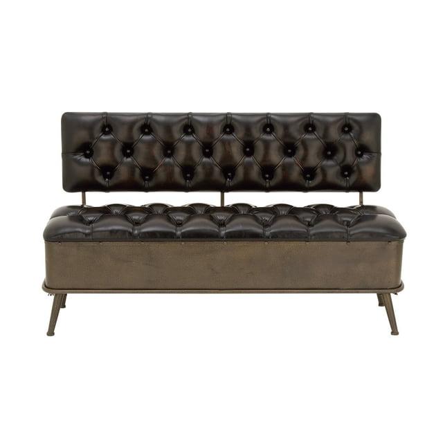 Williston Forge Black Metal Room Storage Bench with Tufted Faux Leather, 54" x 19" x 31"