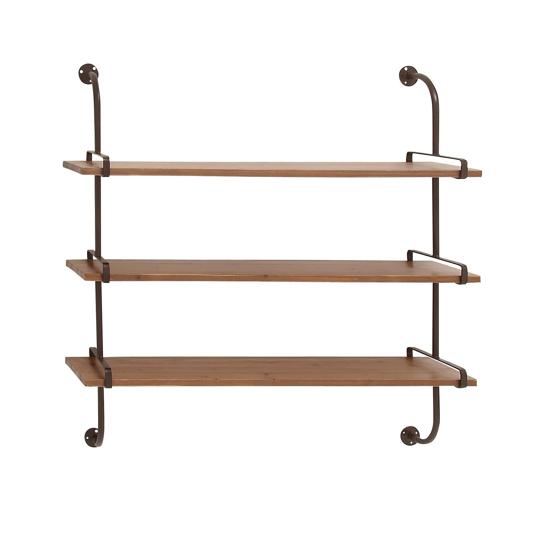 Wood 3 Level Wall Shelf with Black Metal Brackets