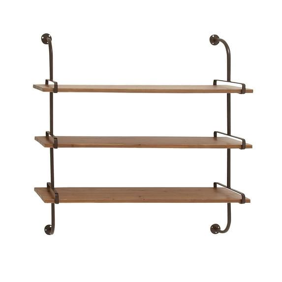 Wood 3 Level Wall Shelf with Metal Brackets