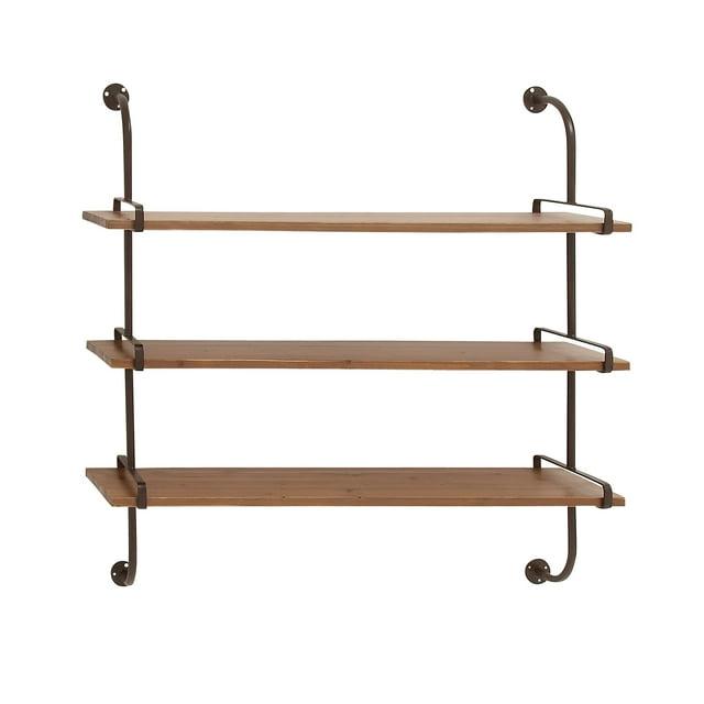 Wood 3 Level Wall Shelf with Metal Brackets