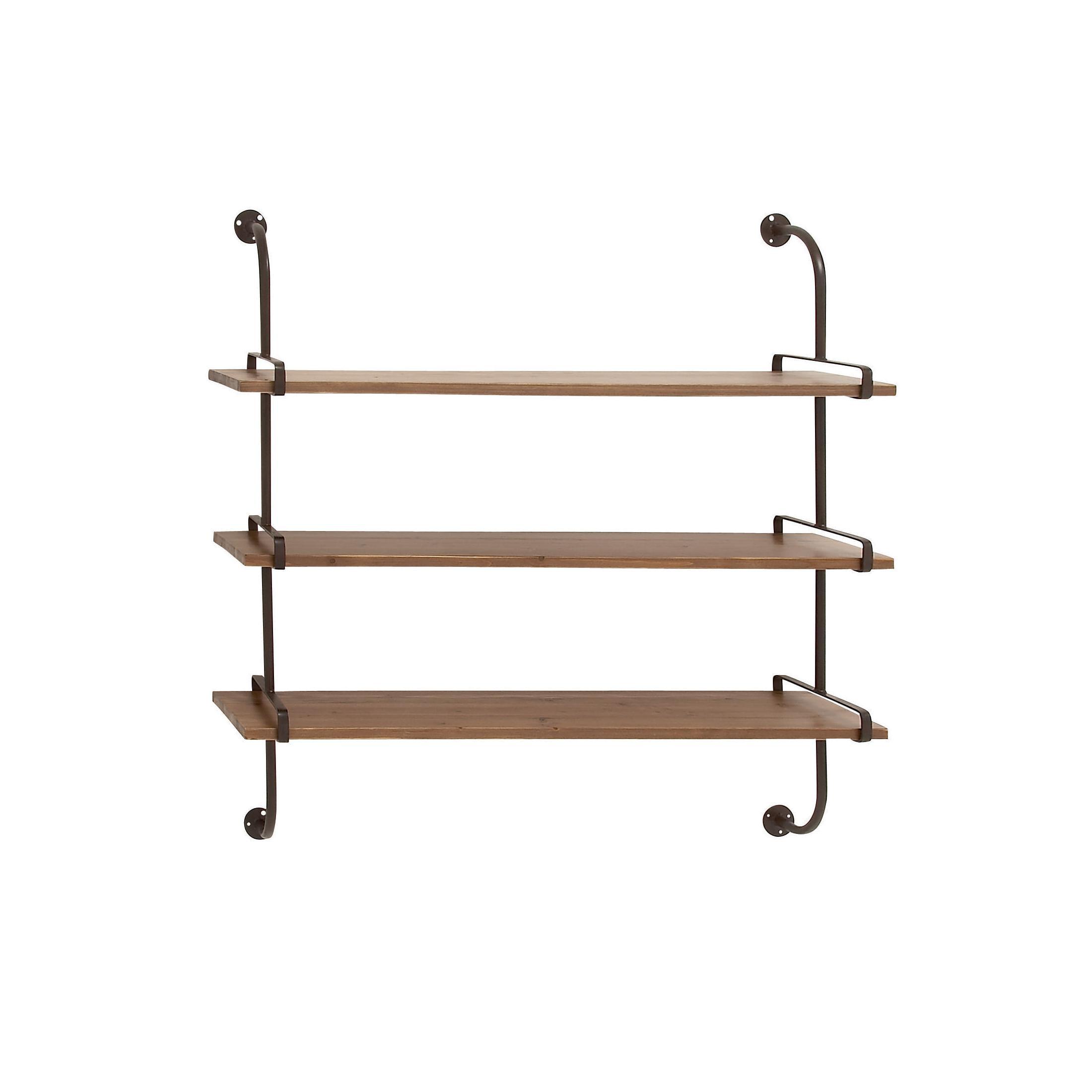 Wood 3 Level Wall Shelf with Metal Brackets