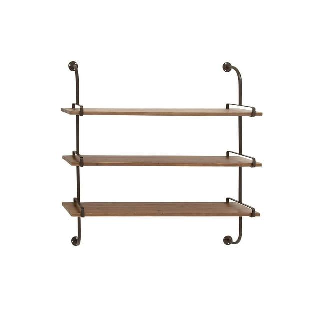 Wood 3 Level Wall Shelf with Metal Brackets