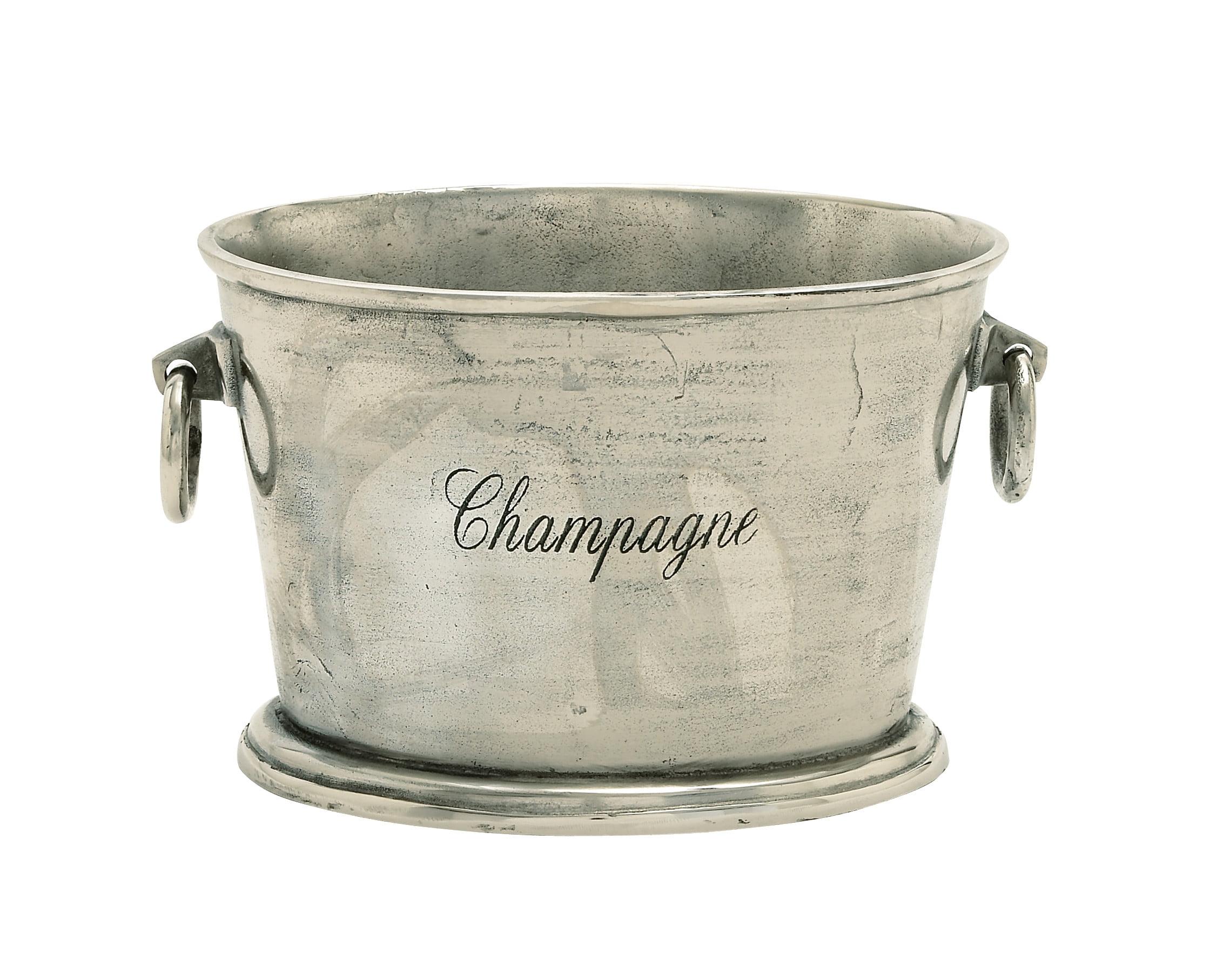 Hajek Aluminum Metal Champagne Silver Ice Bucket with Ring Handles