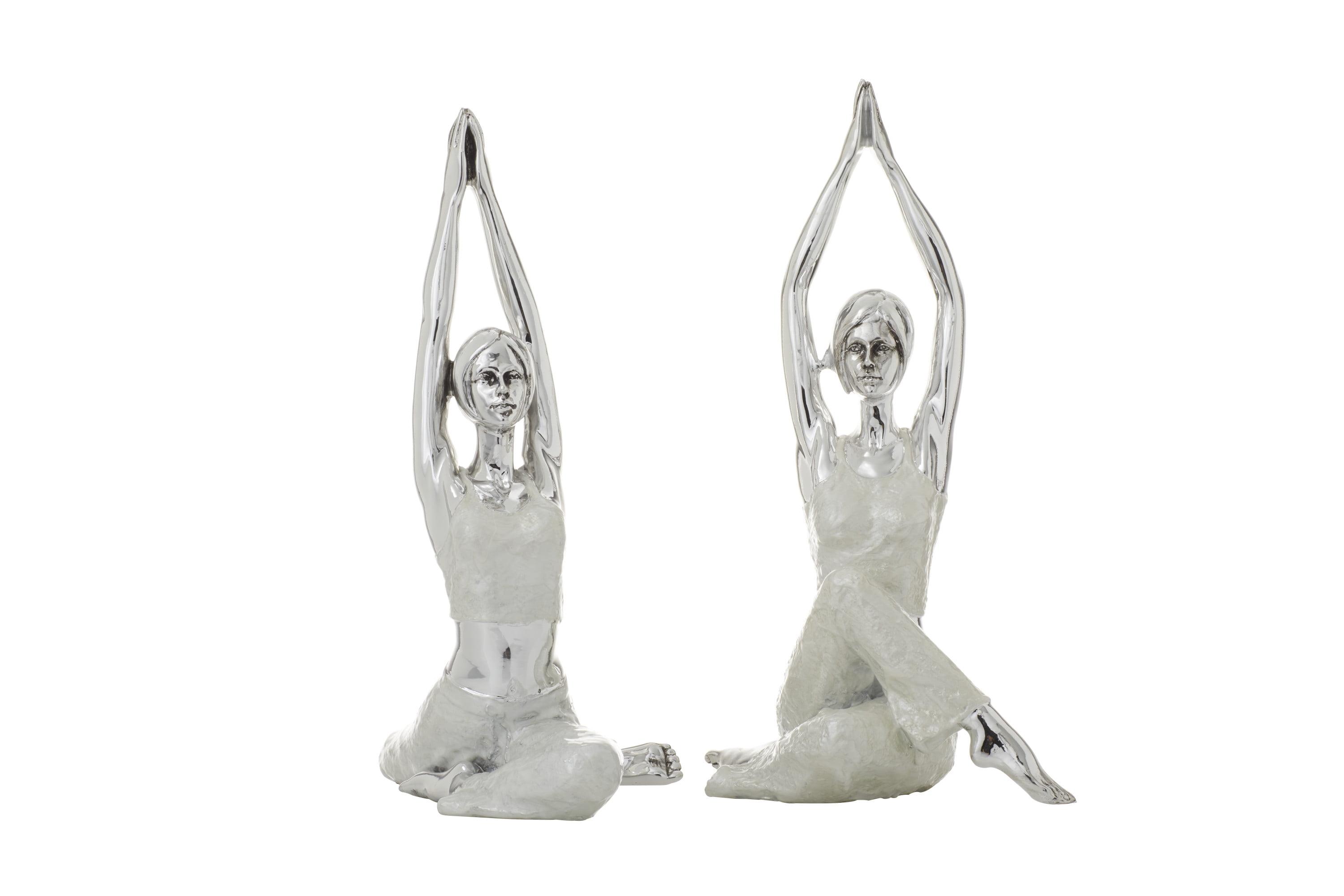 Elegant Silver Metal Yoga Duo Statues 23" x 13" Set of 2