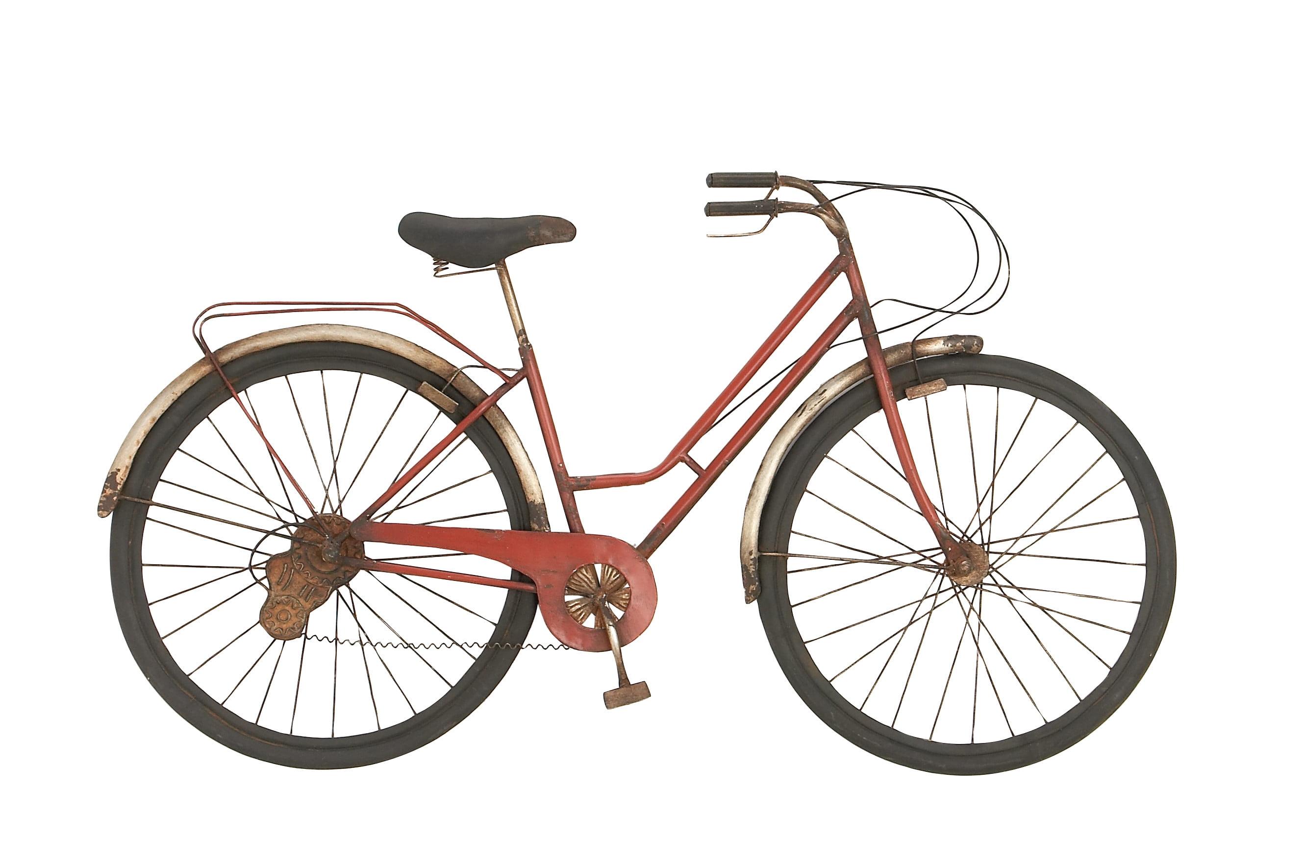 Red Iron Vintage Bicycle Wall Sculpture with Seat and Handles