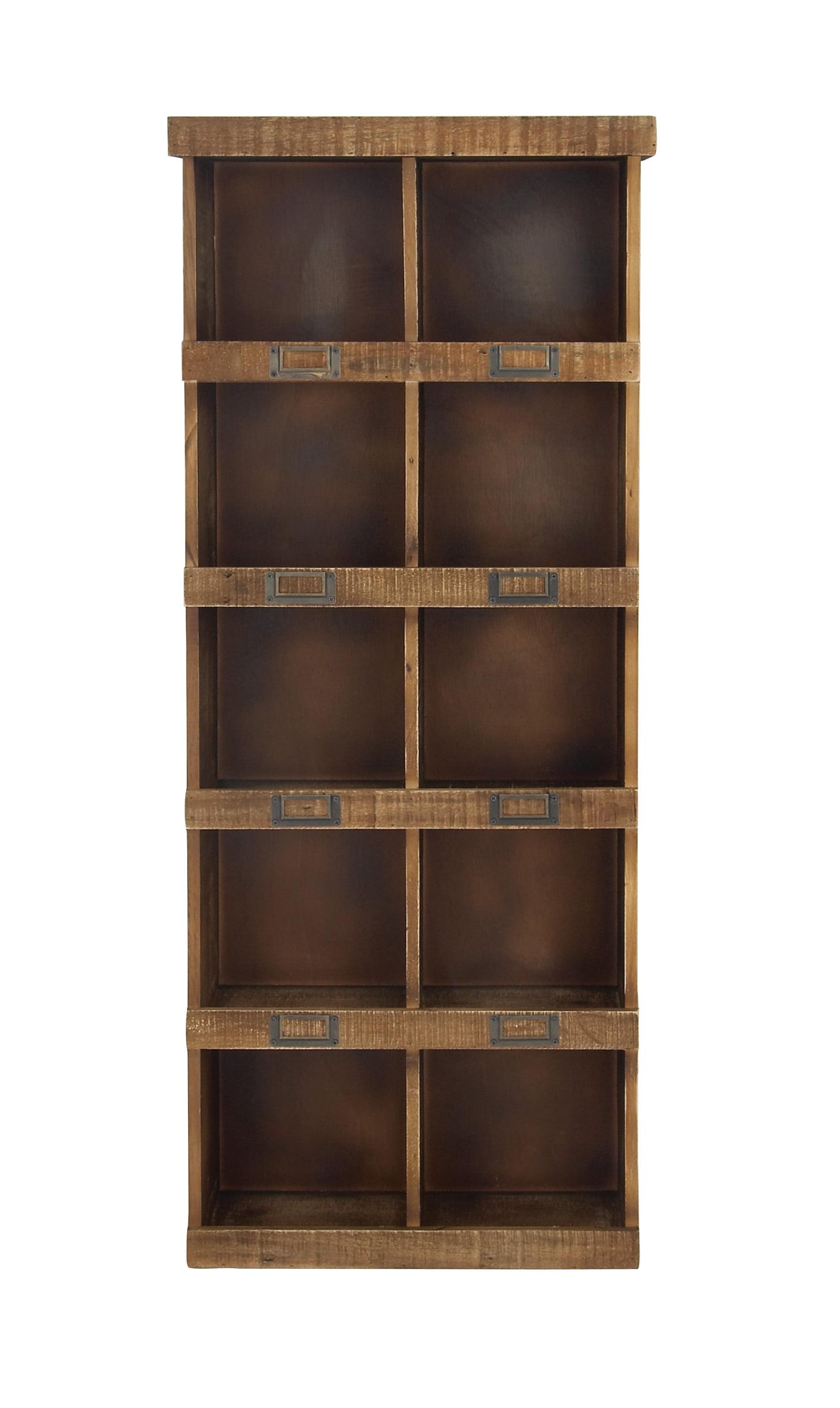 Rustic Brown Wood Floating Cube Wall Shelf, 18"W x 42"H