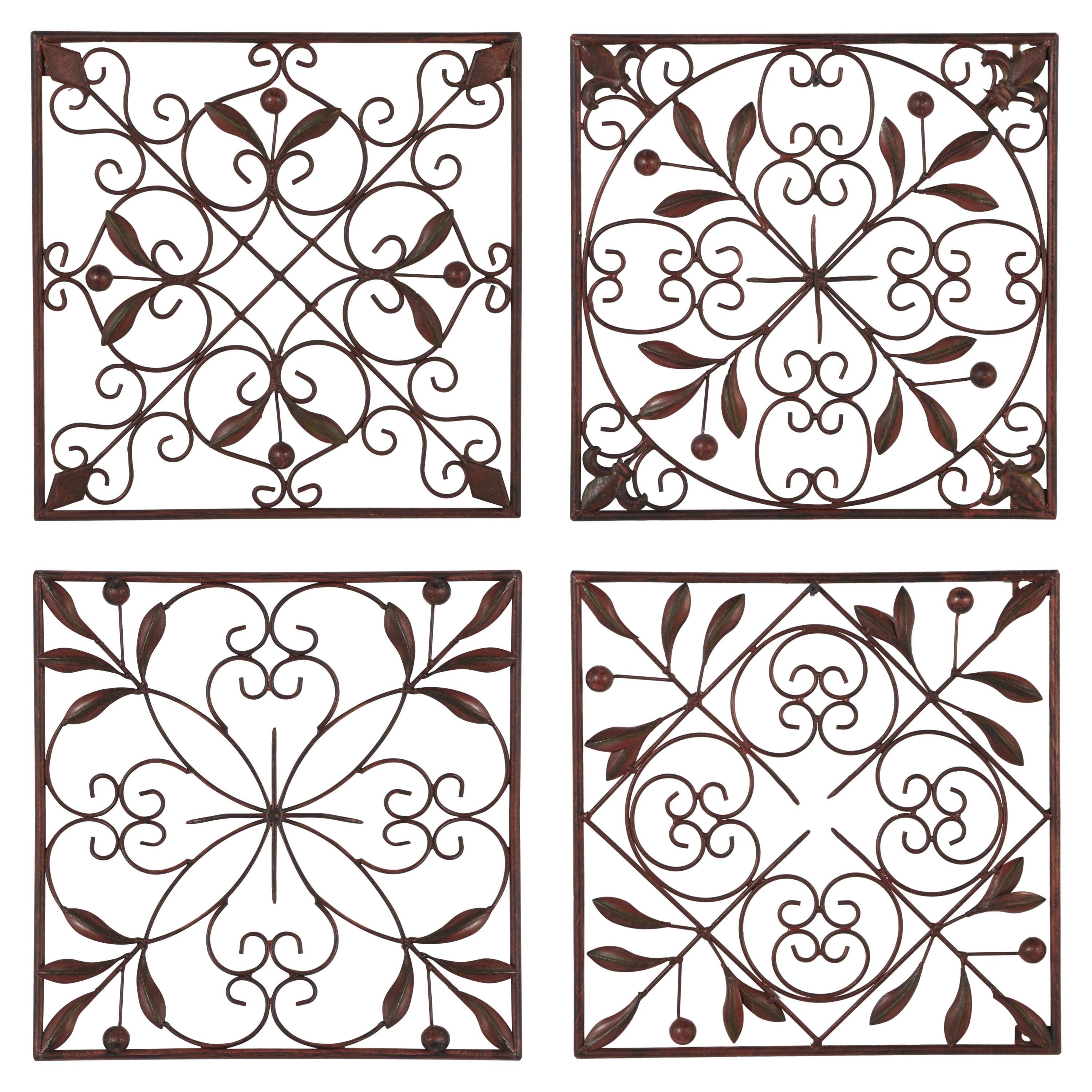 Rustic Brown Metal Scroll Wall Sculpture Set of 4