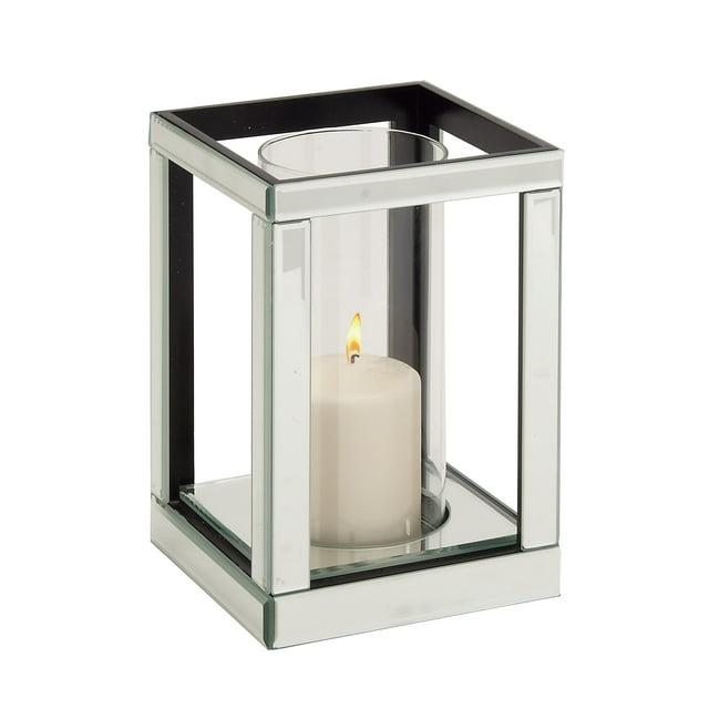 House of Hampton® Glass Pillar Silver Hurricane Lamp with Mirrored Accents