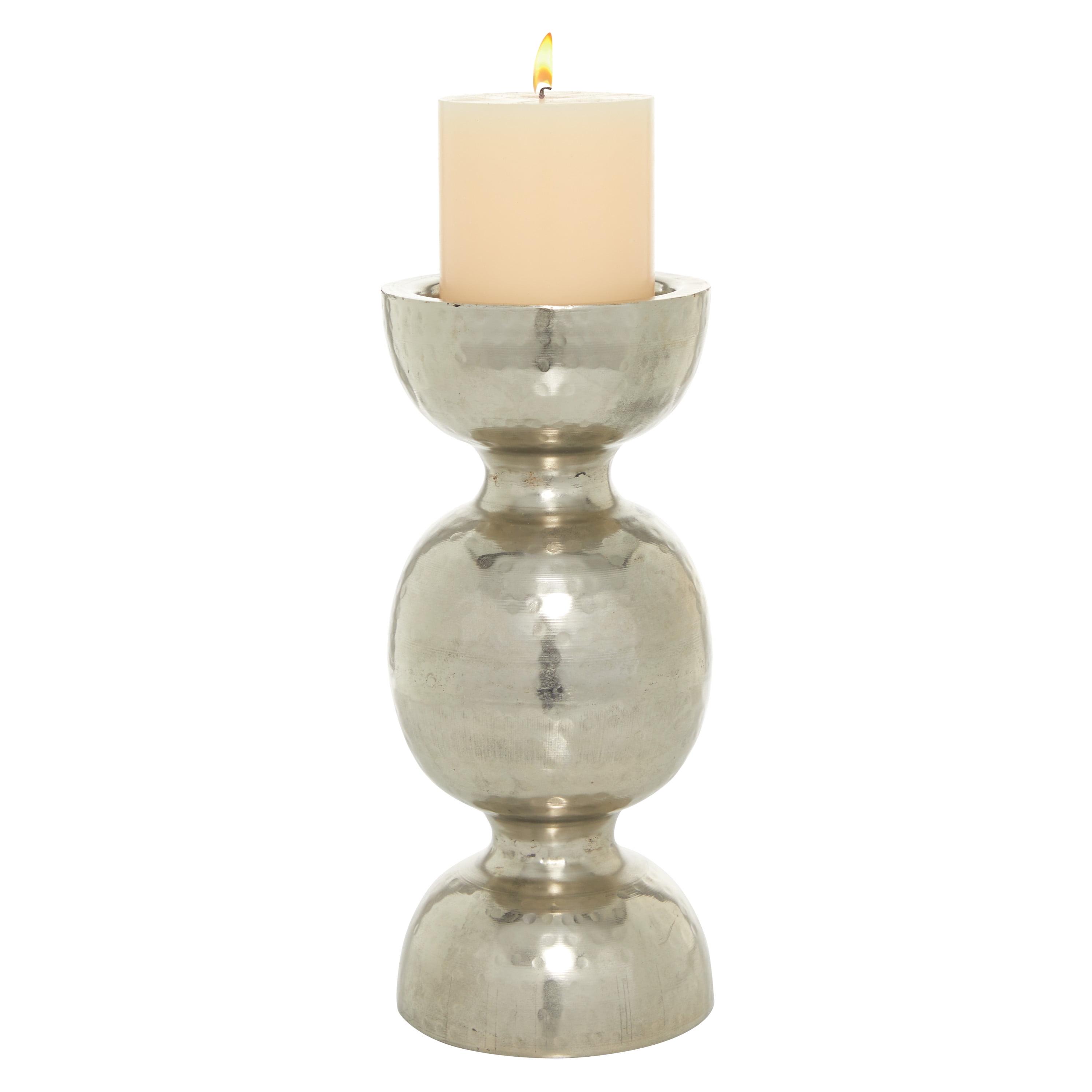 14" Silver Metal Handmade Pillar Candle Holder