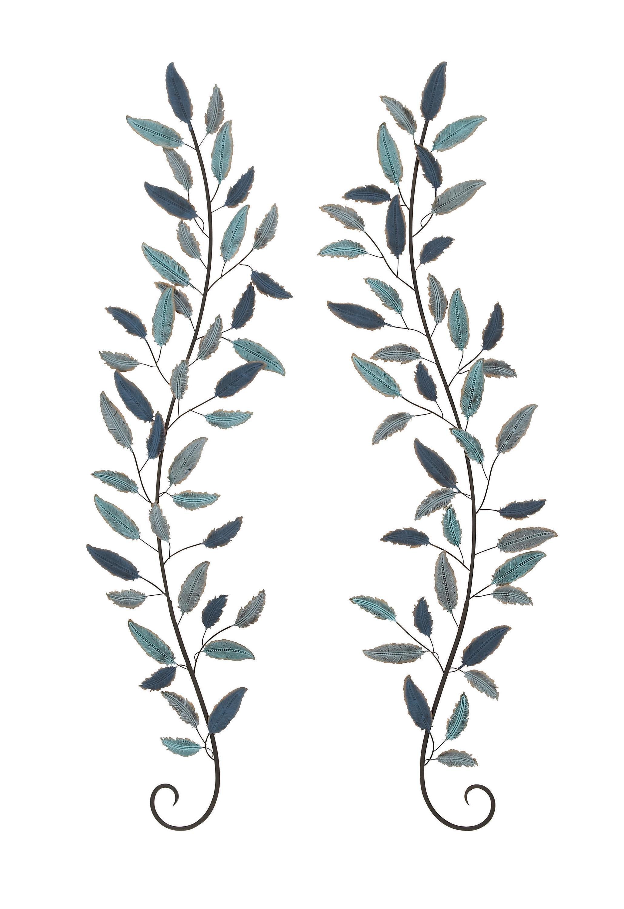 Teal and Gold Iron Leaf Wall Sculptures Set of 2