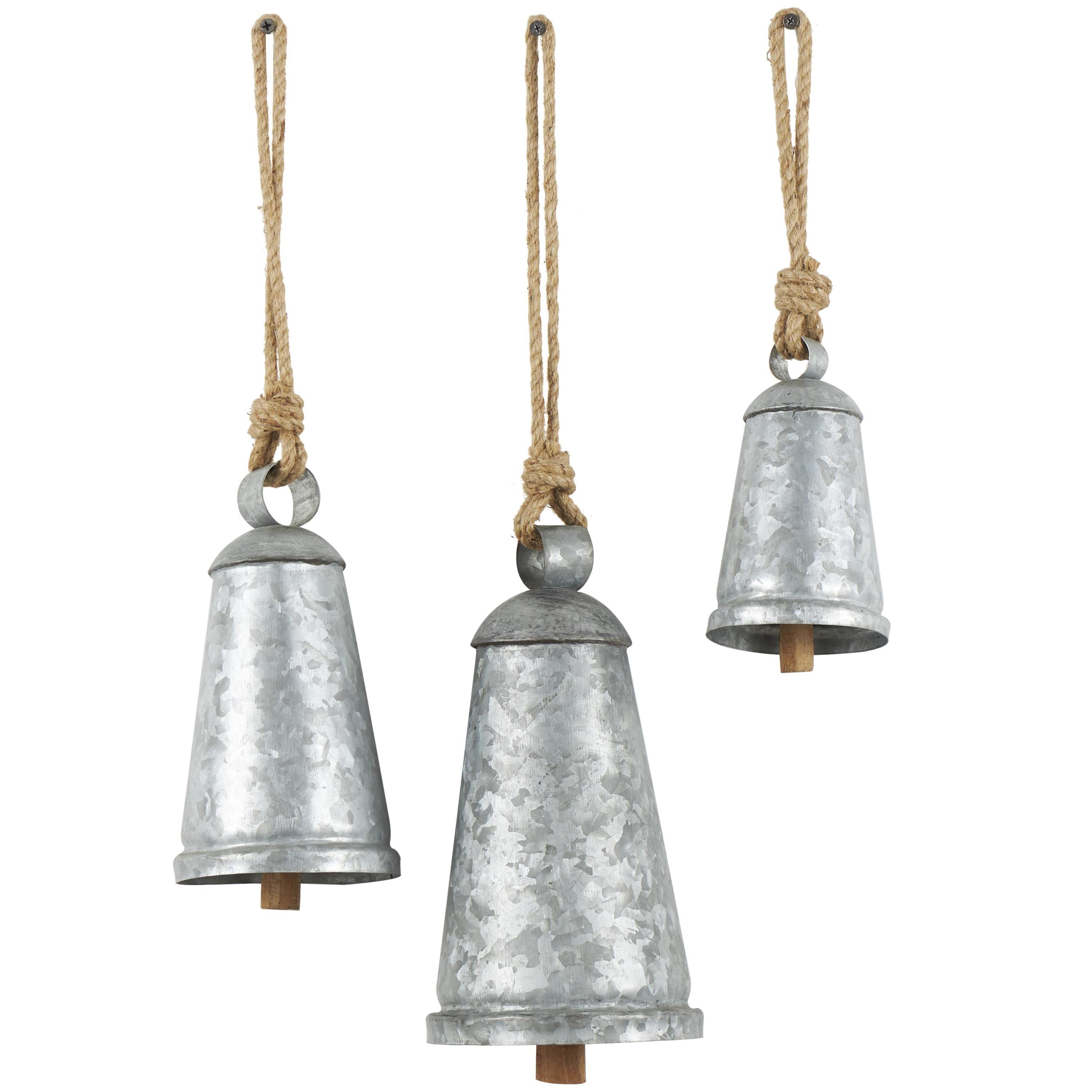 Silver Metal and Jute Hanging Cone Bells, Set of 3