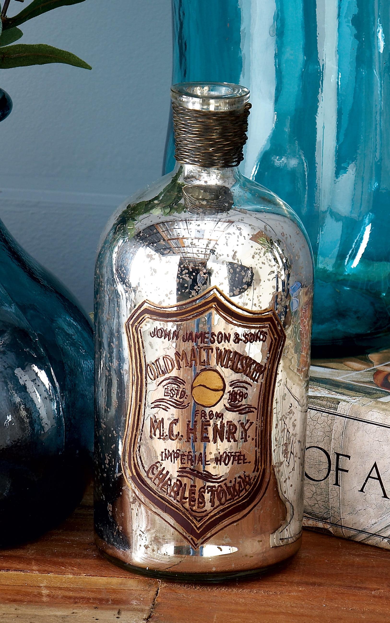 Vintage Silver and Gold Painted Glass Bottle with Brass Wire