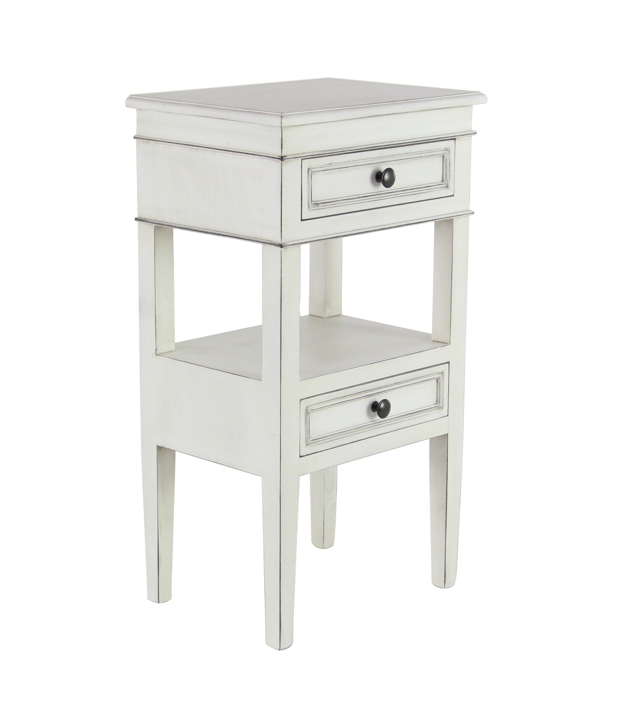 White Pine Traditional Side Table with Drawers and Shelf