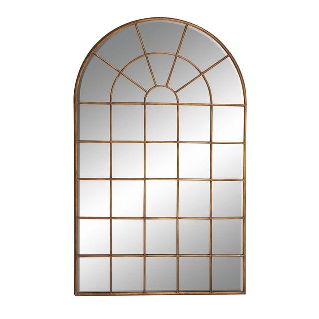 DecMode Traditional Windowpane Style Metal Wall Mirror with Polished Brown Finish, 34"W x 56"H