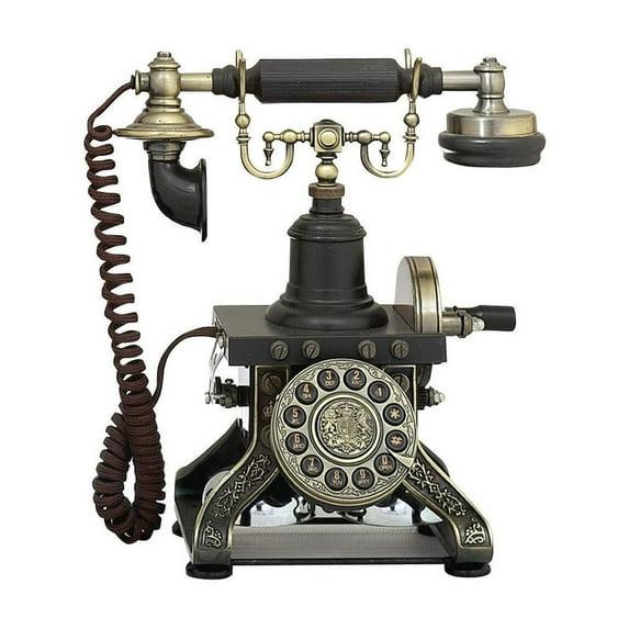 DecMode Vintage Telephone Accent Décor with Tarnish Black and Brass Finish, 10"W x 12"H