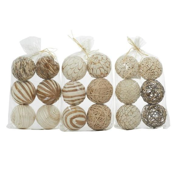 DecMode White 10" Handmade Dried Plant Orbs & Vase Filler with Varying Designs (3 Count)