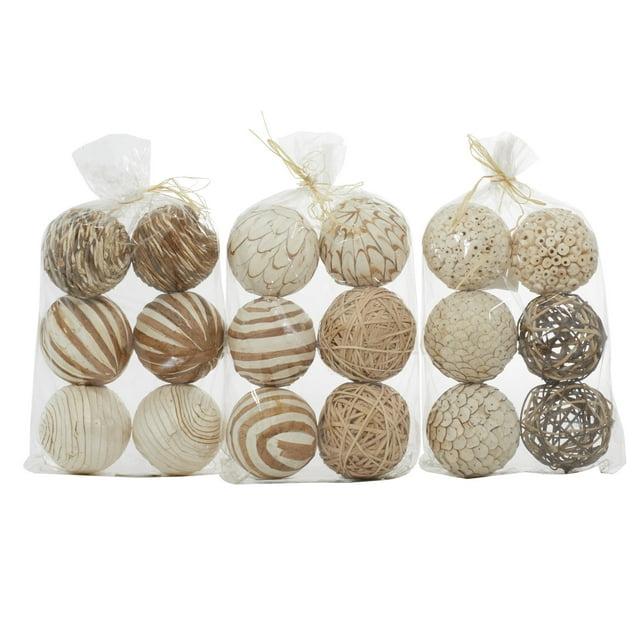 DecMode White 10" Handmade Dried Plant Orbs & Vase Filler with Varying Designs (3 Count)