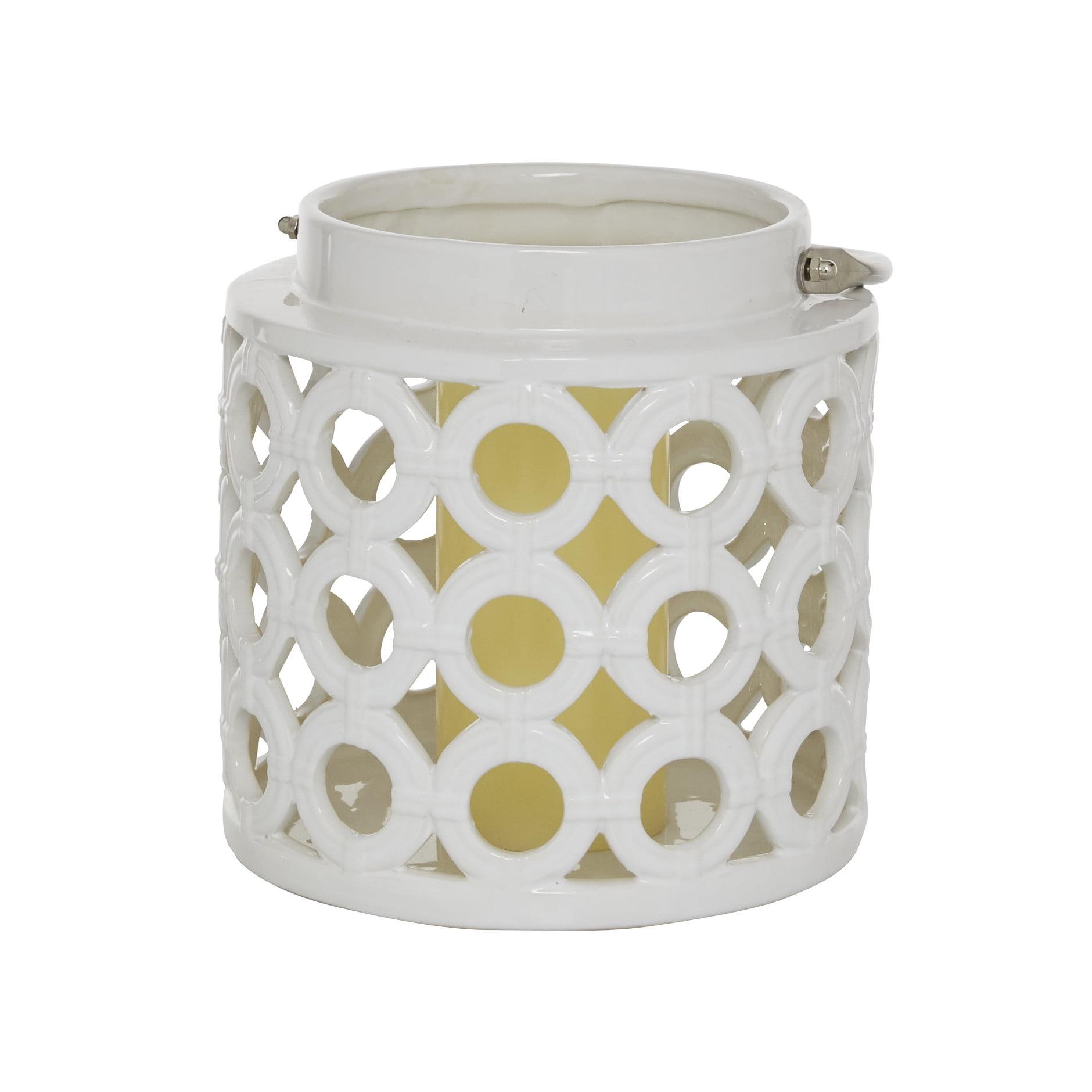Elegant White Ceramic Hanging Lantern with Geometric Cut-Outs