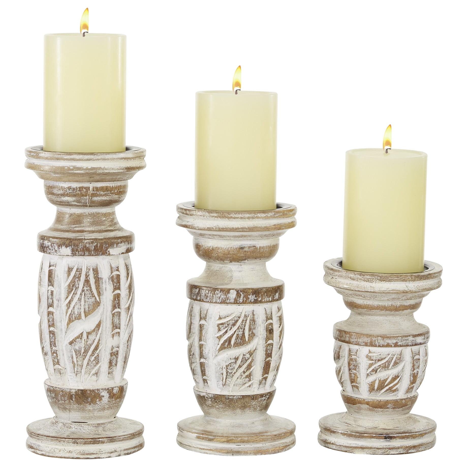 Radiant Elegance White Washed Wood Candlestick Trio, Set of 3