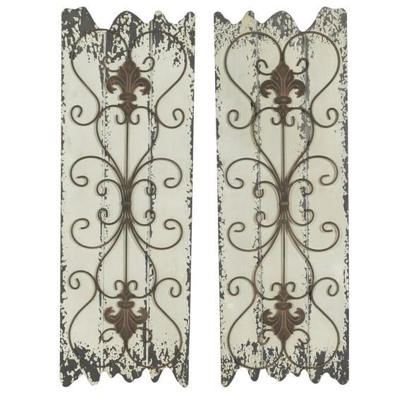 DecMode White Wood Arabesque Scroll Wall Decor (2 Count)