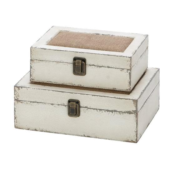 DecMode White Wood Decorative Box with Hinged Lid, 2 Count