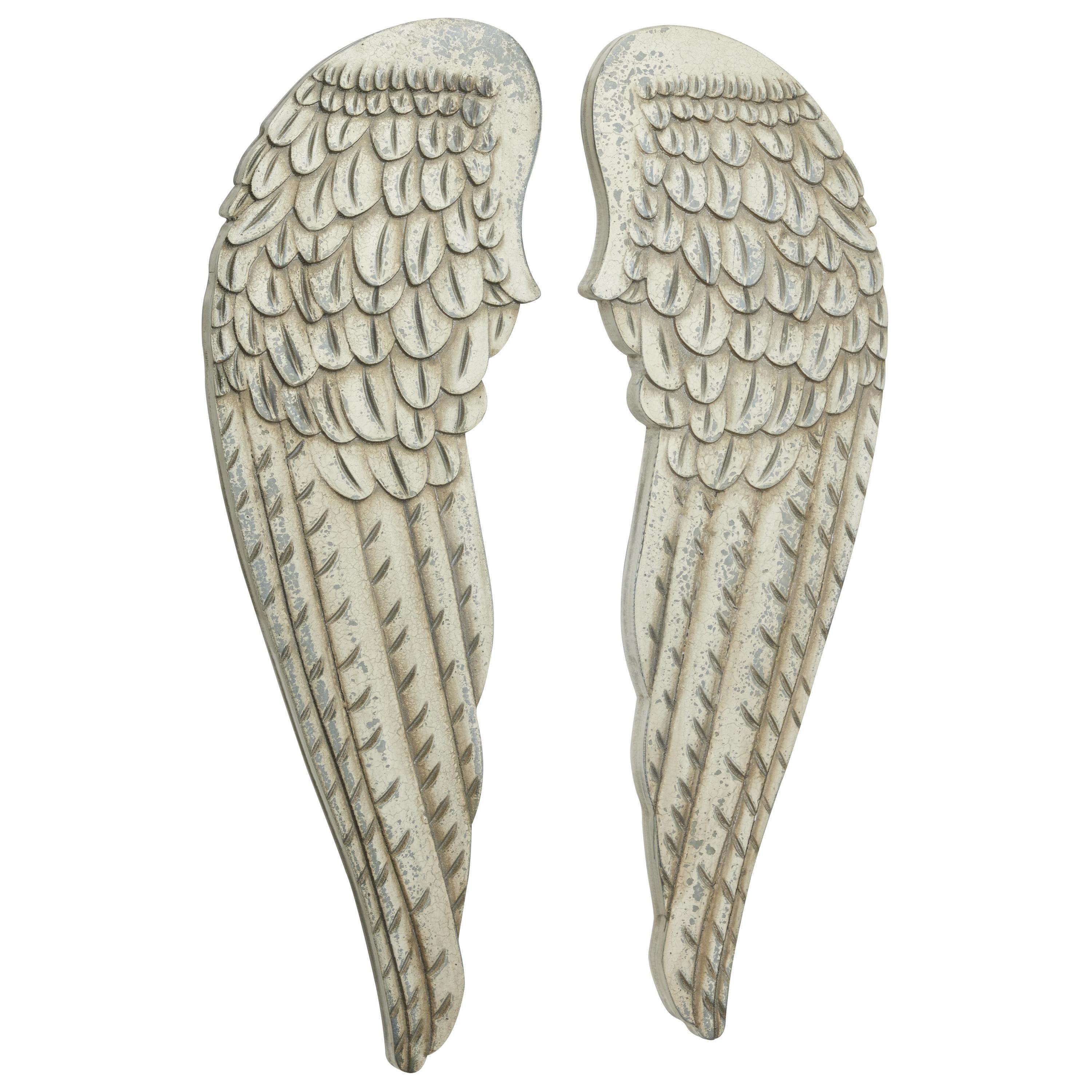 Wood Bird Carved Wings Wall Decor Set of 2 White - Olivia & May: MDF Vintage Style, Angel Relief Sculpture