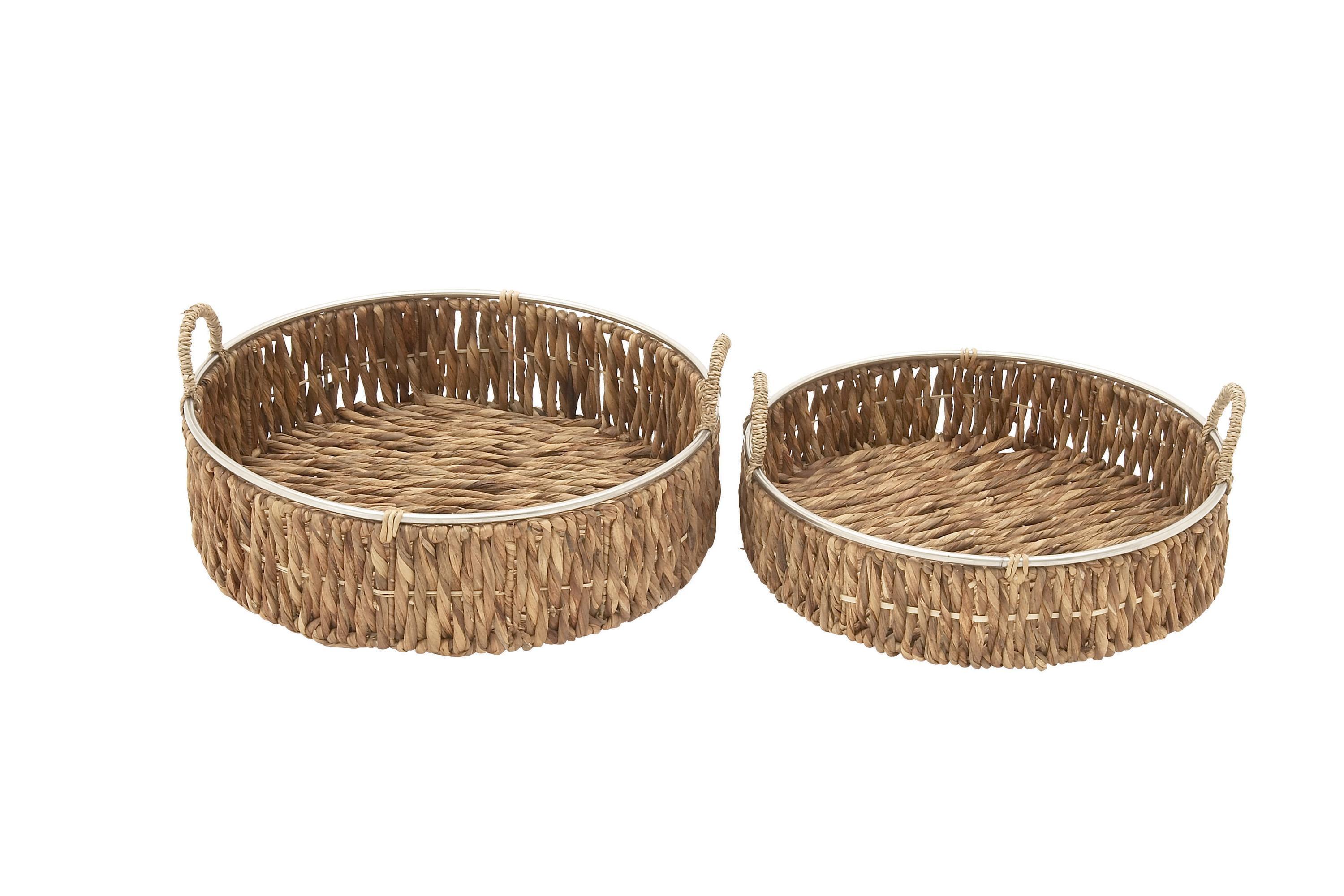 Handmade Coastal Wicker Basket With Handles - Set of 2