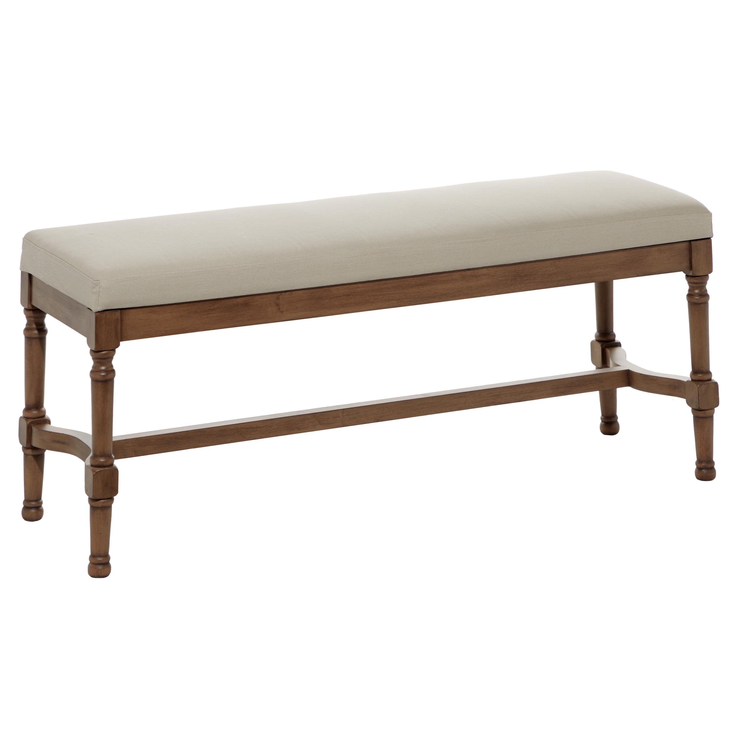 Classic Beige Linen & Brown Wood Storage Bench 47" x 16" x 18"