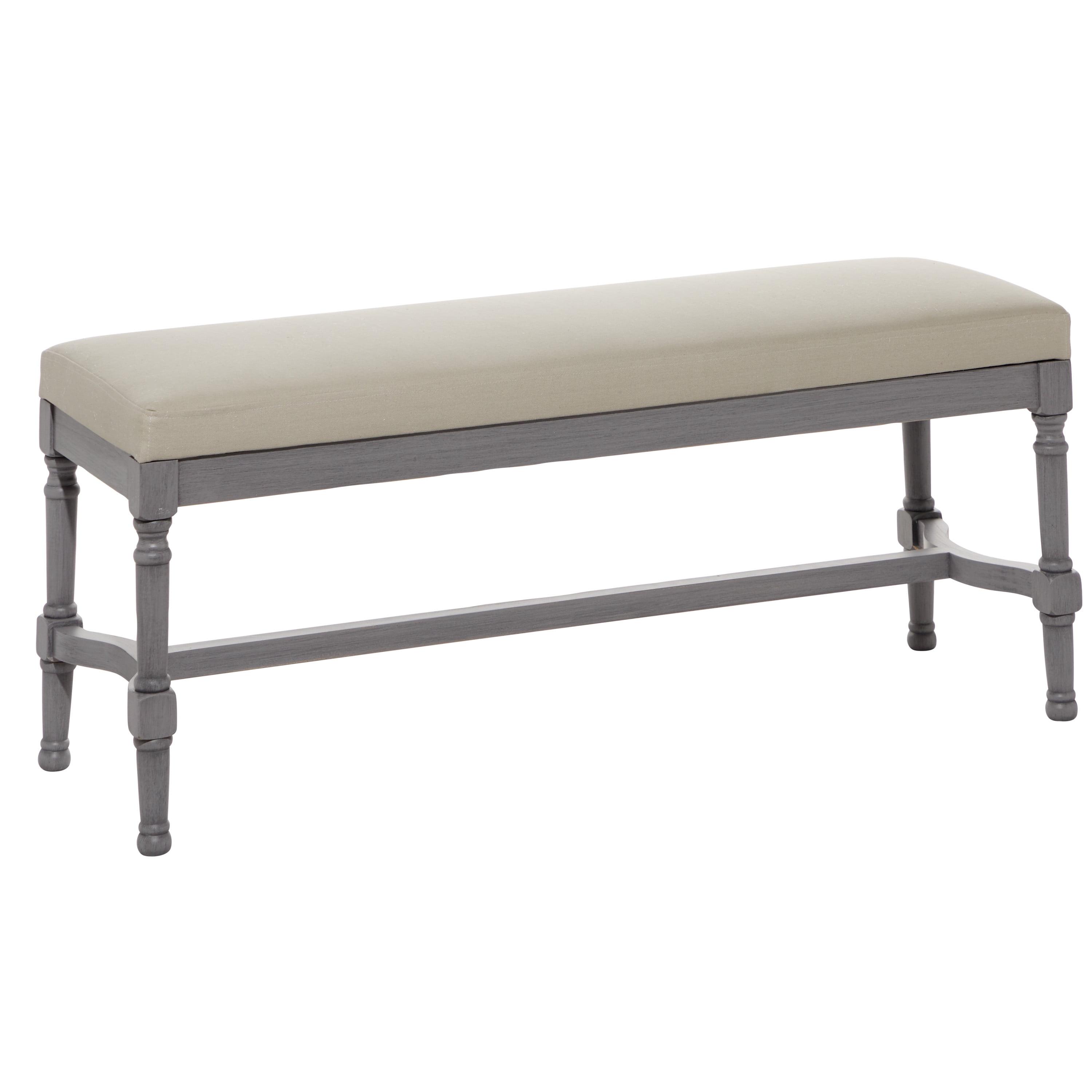 Traditional Gray Solid Wood Bedroom Bench with Upholstered Seat, 47" x 16" x 18"