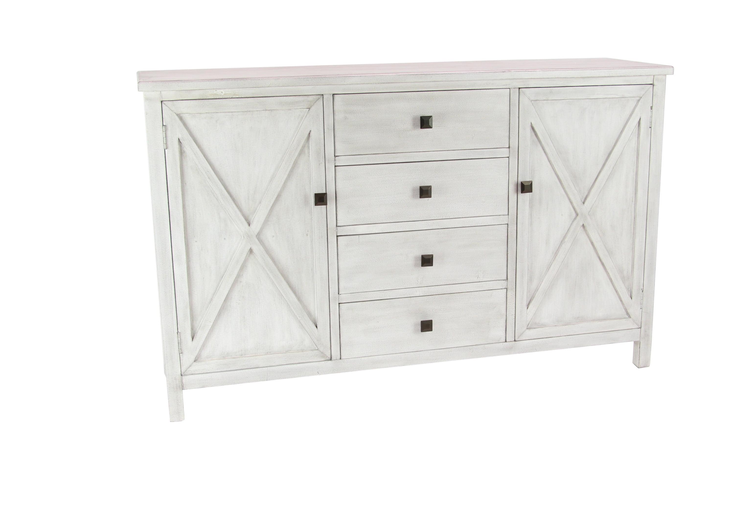 Daisy White Distressed Farmhouse Sideboard with X-Design Doors