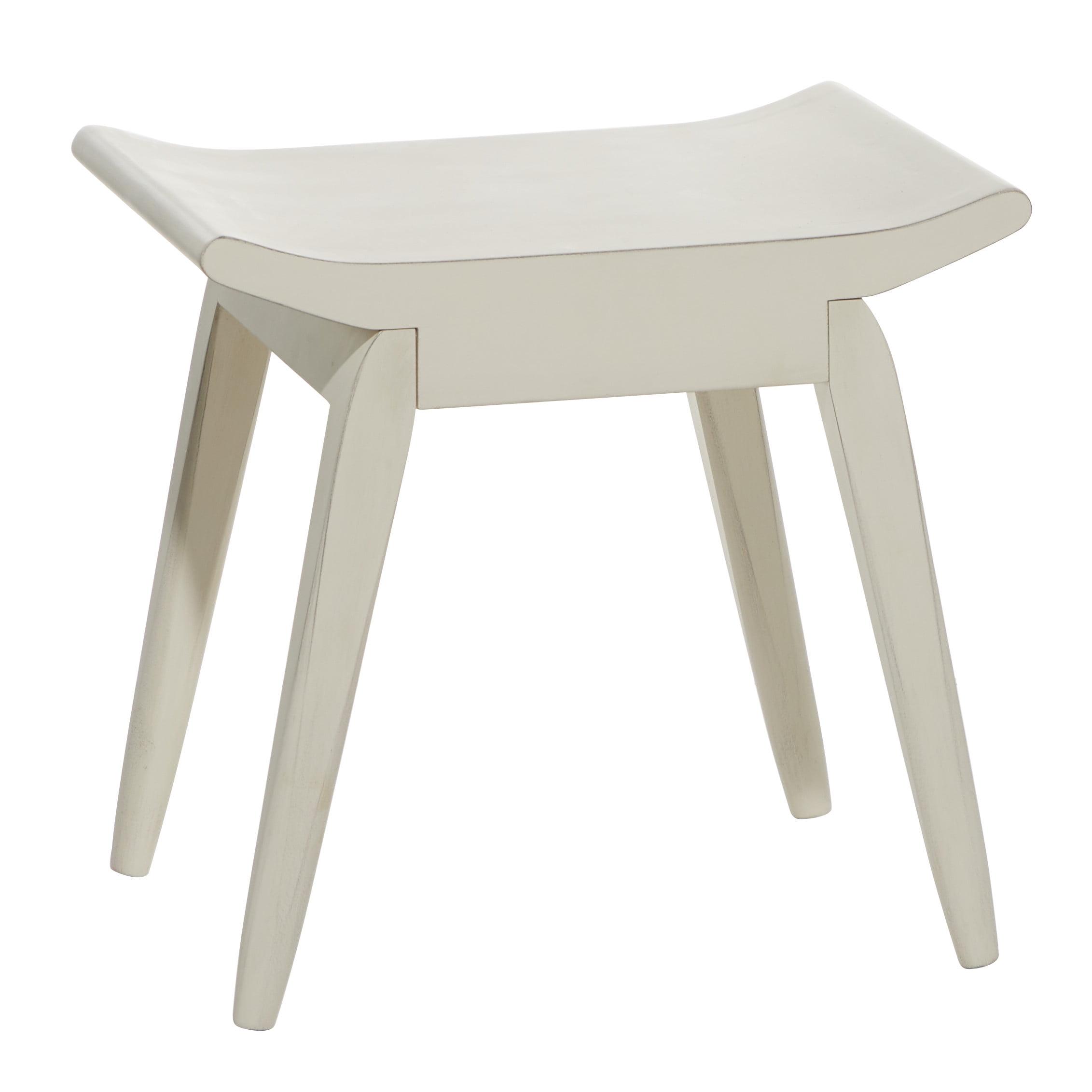 Classic White Wooden Stool with Scoop Seat, 19" x 15" x 17"