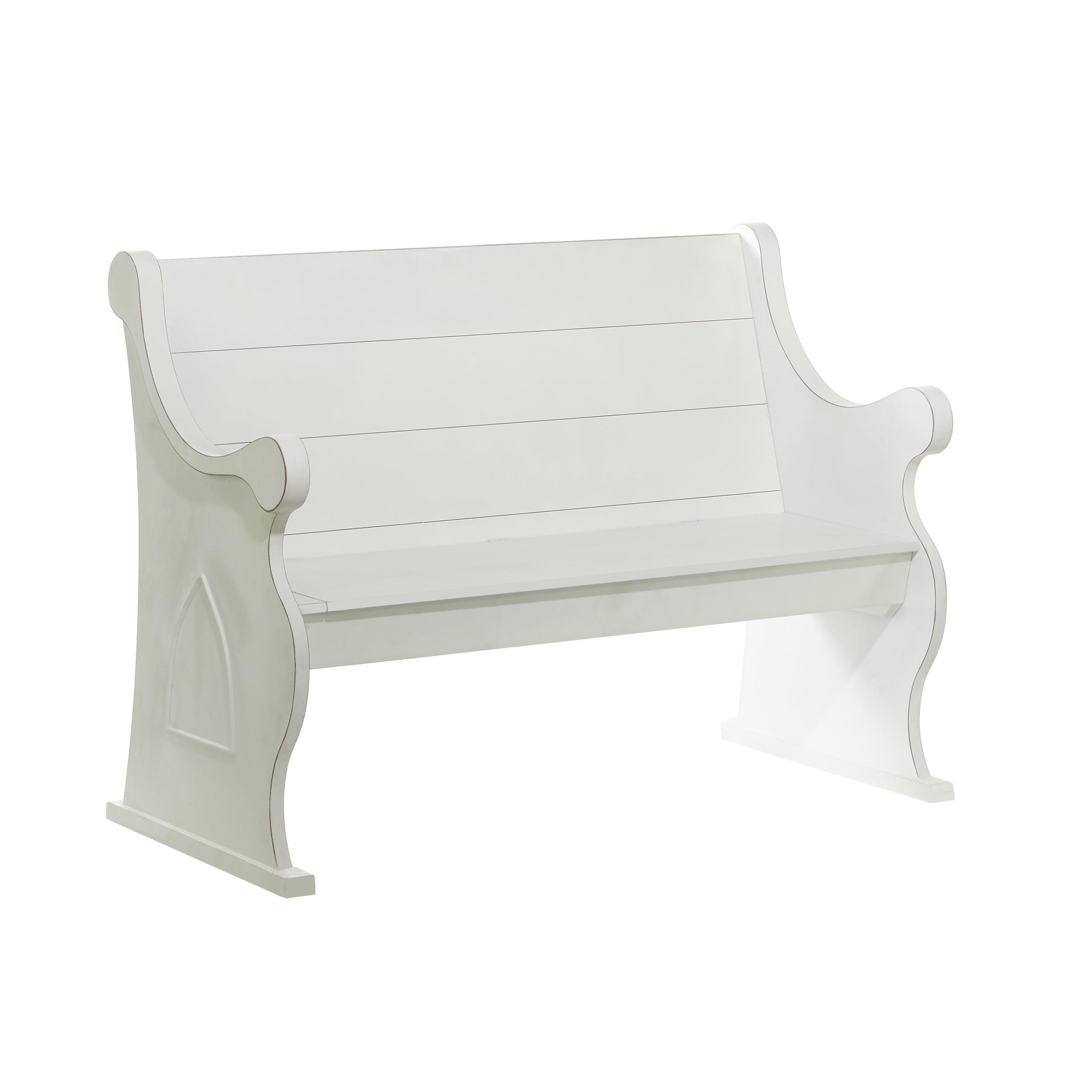 Classic White Wood Storage Bench with Scrolled Armrests, 50" x 36"