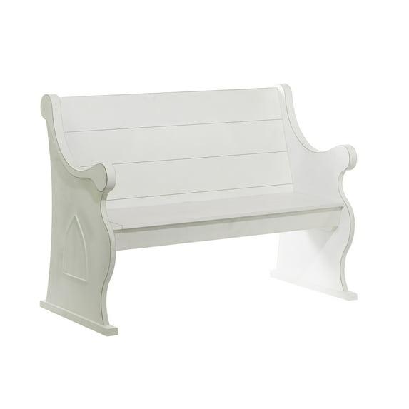 DecMode Wood Storage Bench with Scrolled Armrests, White