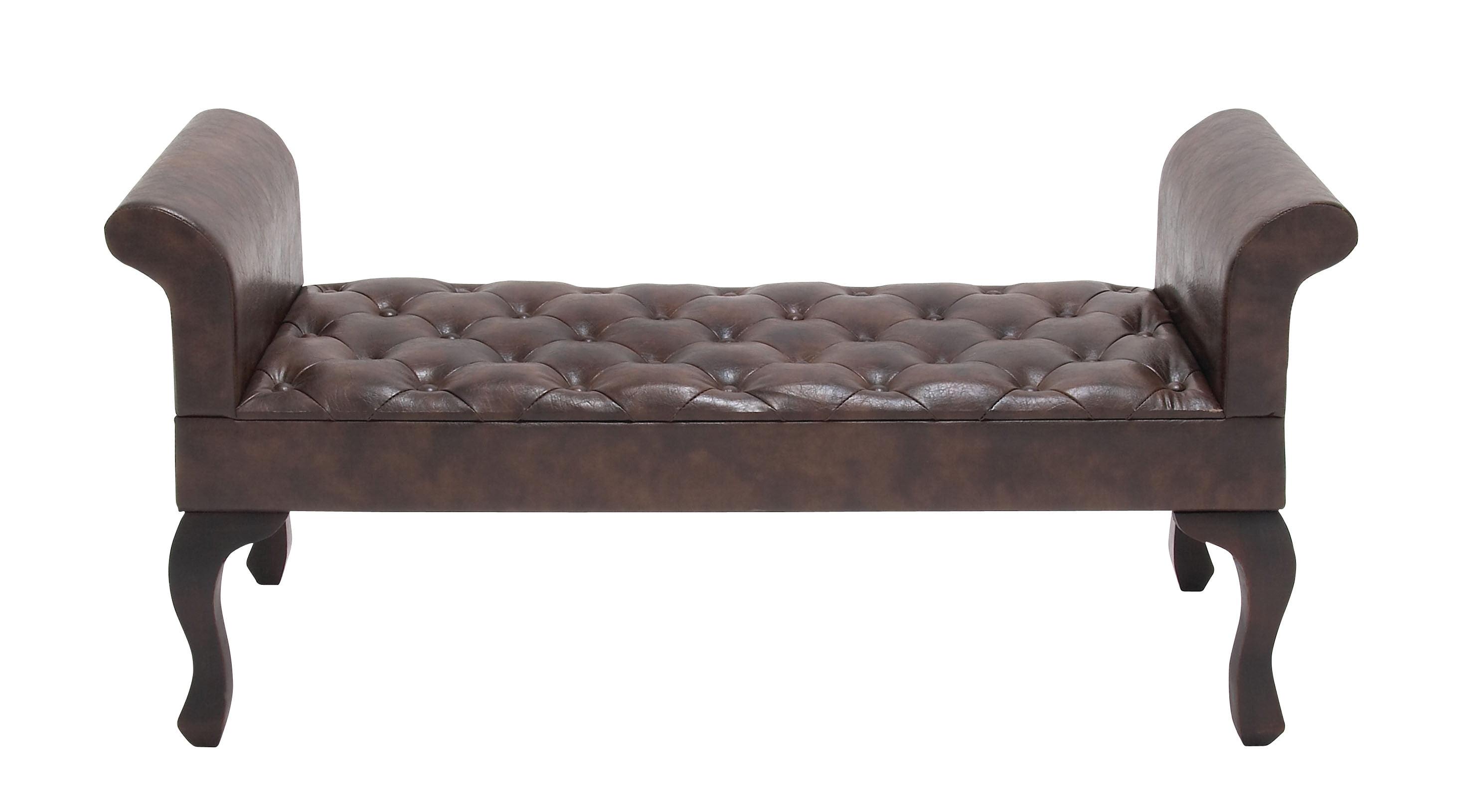 Modern 53'' Walnut Brown Leather and Wood Entryway Bench