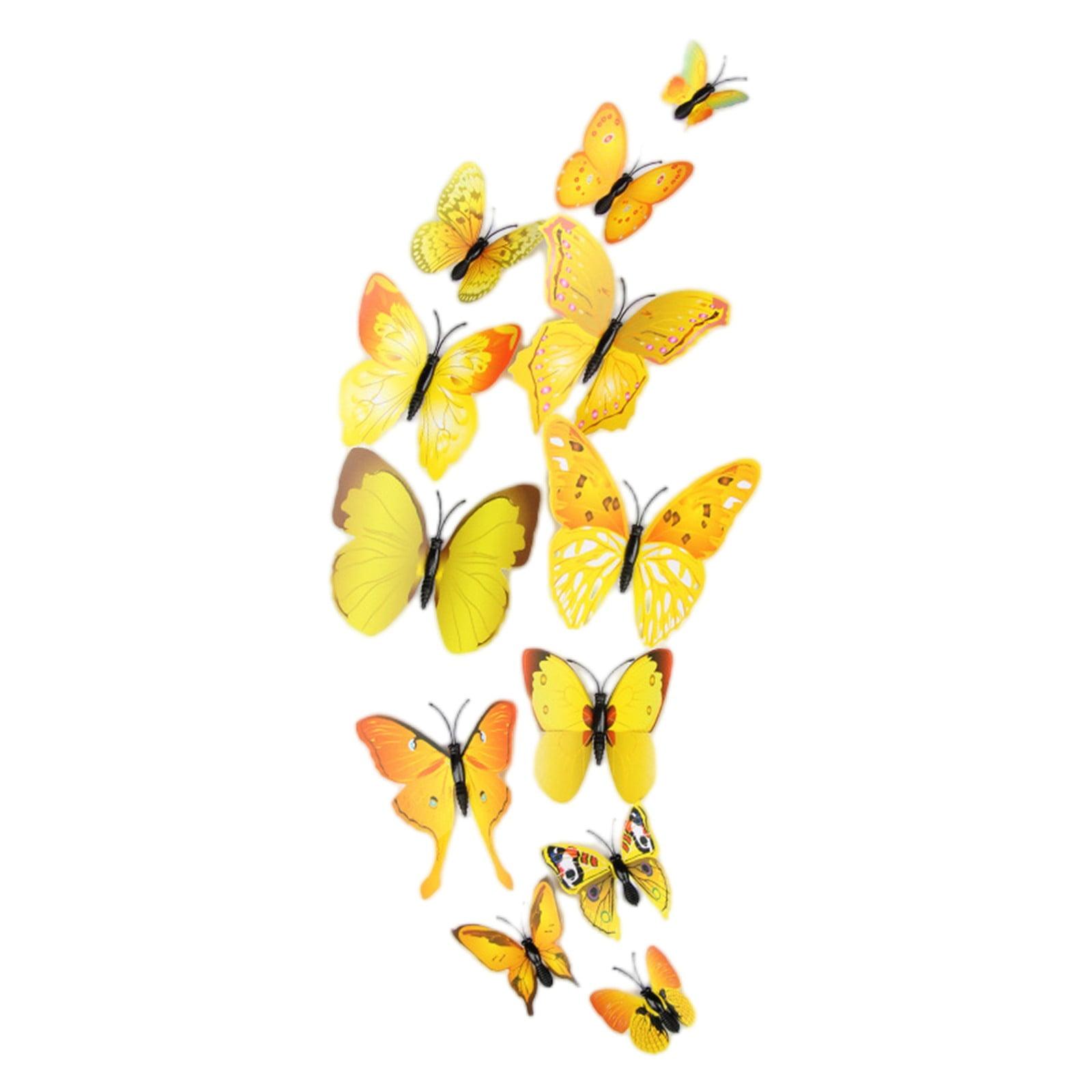Unique Bargains Room 3D Butterfly Wall Stickers 12 Pcs Yellow